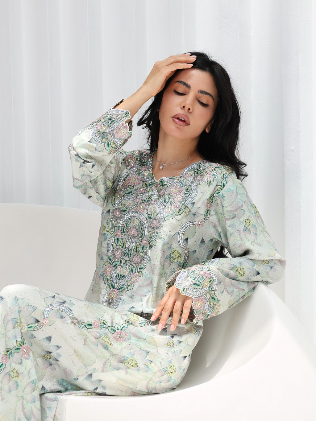 Lotus Mist Mukhawar — embroidered jacquard silk Emirati dress (24)