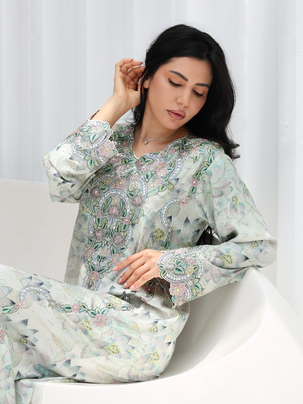 Lotus Mist Mukhawar — embroidered jacquard silk Emirati dress (20)