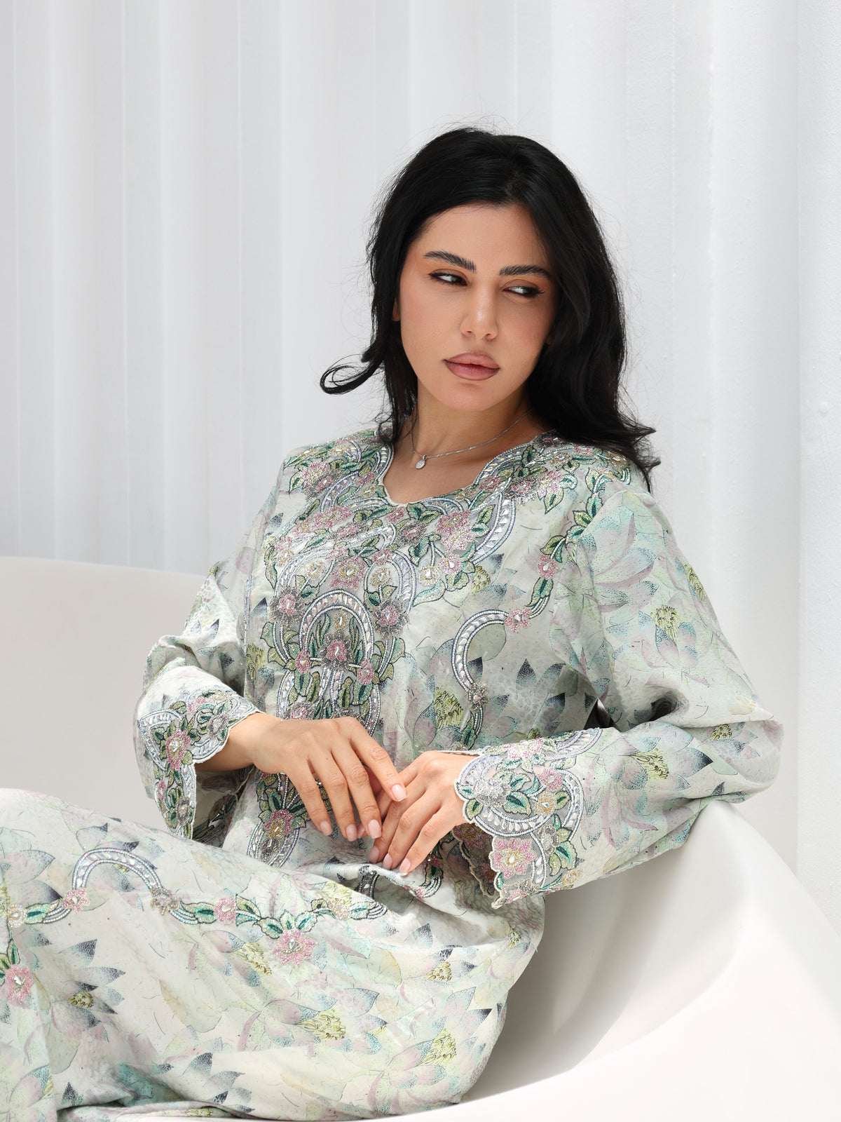 Lotus Mist Mukhawar — embroidered jacquard silk Emirati dress (25)