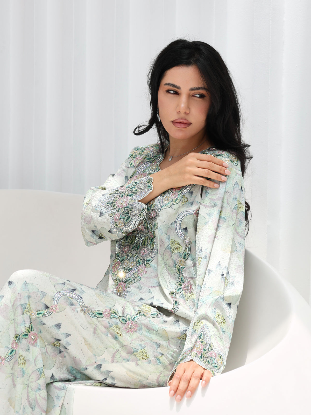 Lotus Mist Mukhawar — embroidered jacquard silk Emirati dress (26)