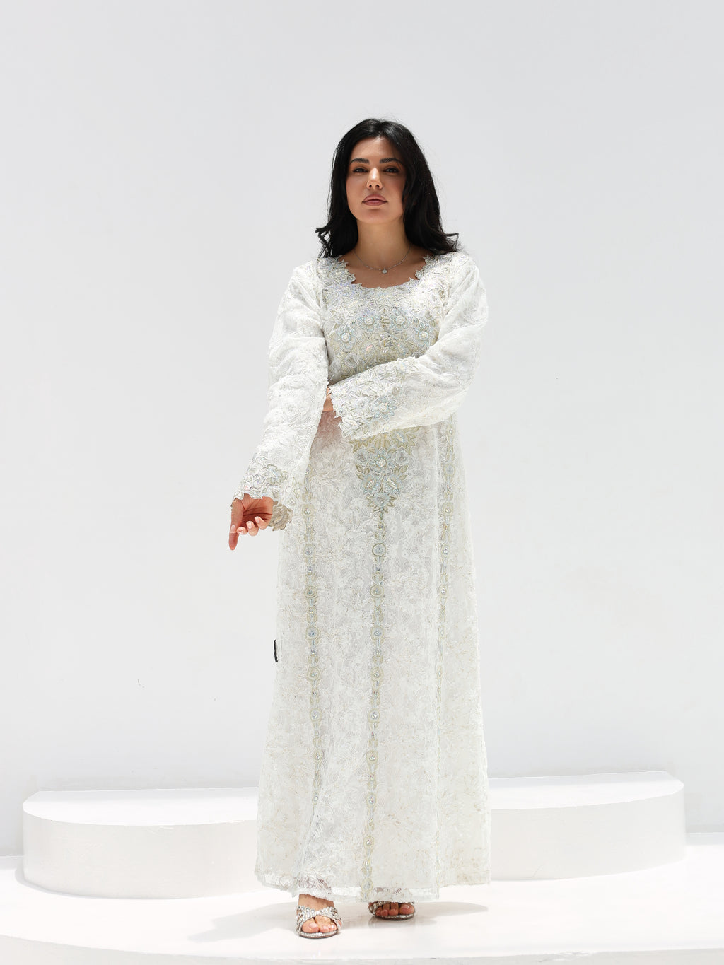 Ivory Lace Mukhawar — gold embroidered lace Emirati dress (6)