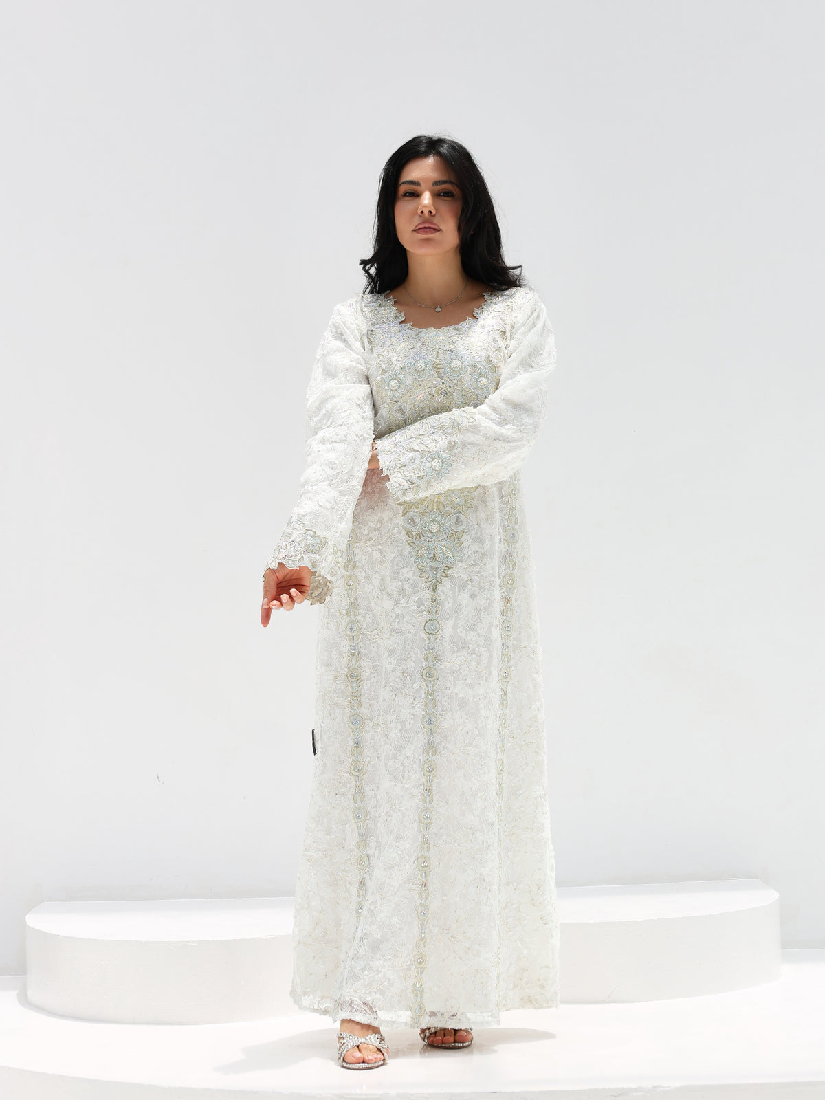 Ivory Lace Mukhawar — gold embroidered lace Emirati dress (6)