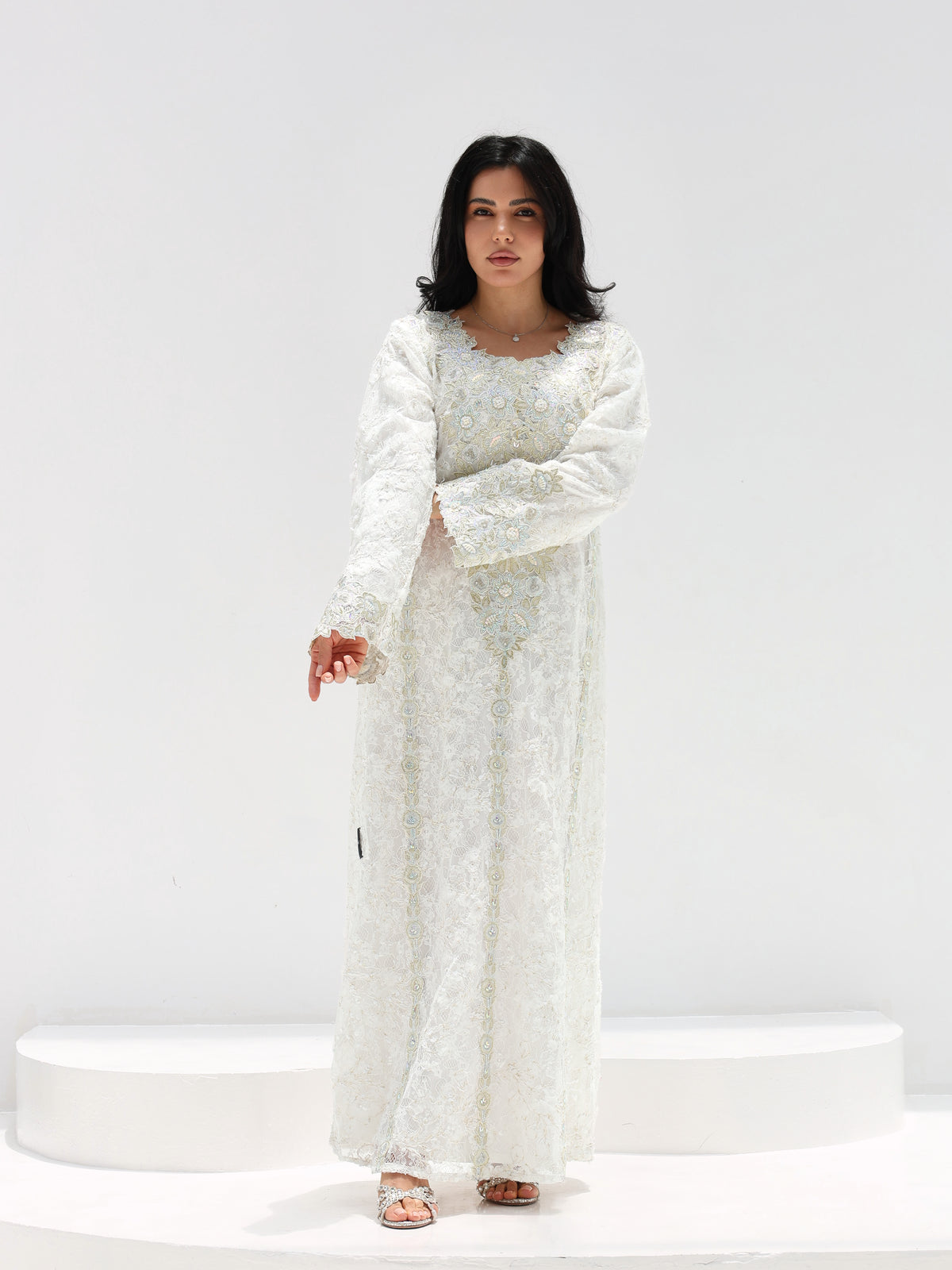Ivory Lace Mukhawar — gold embroidered lace Emirati dress (7)