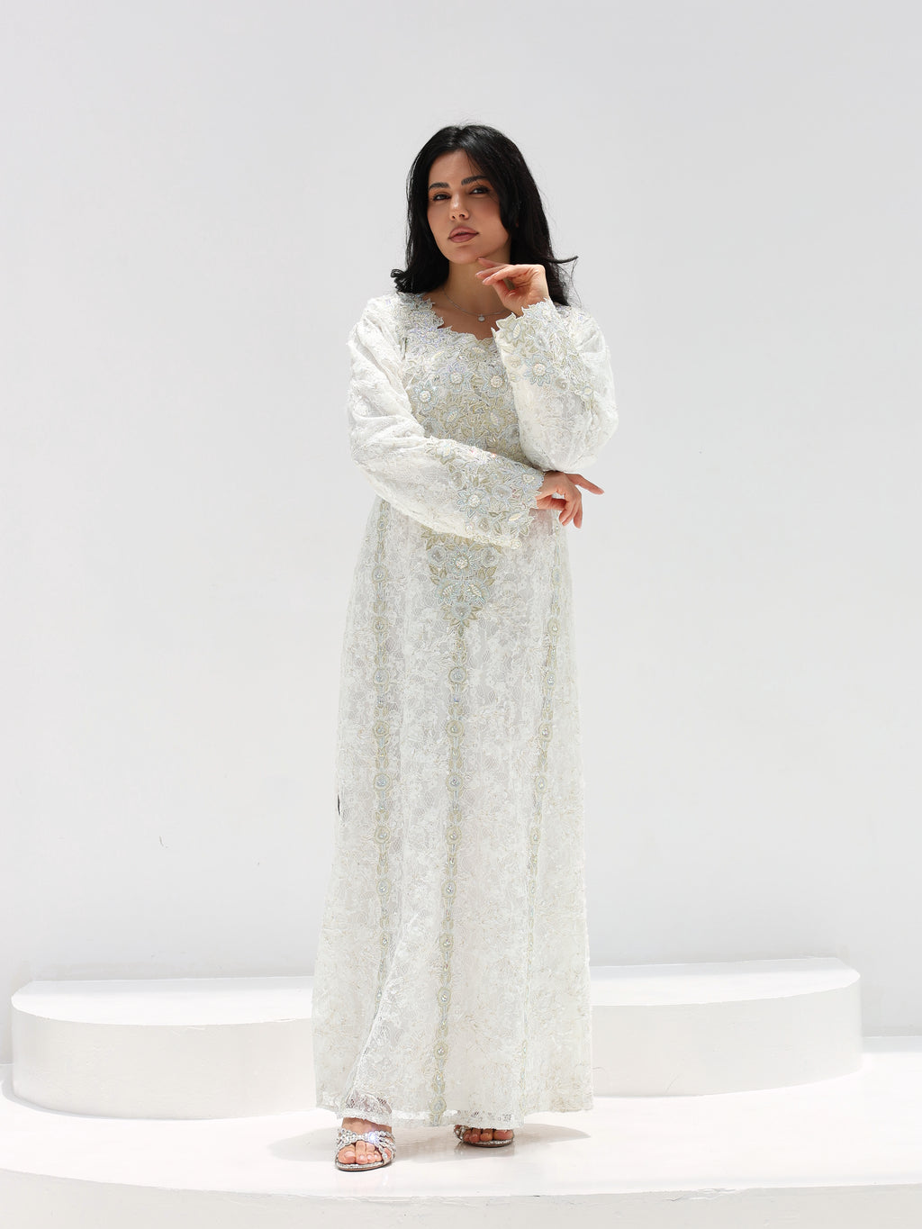 Ivory Lace Mukhawar — gold embroidered lace Emirati dress (8)