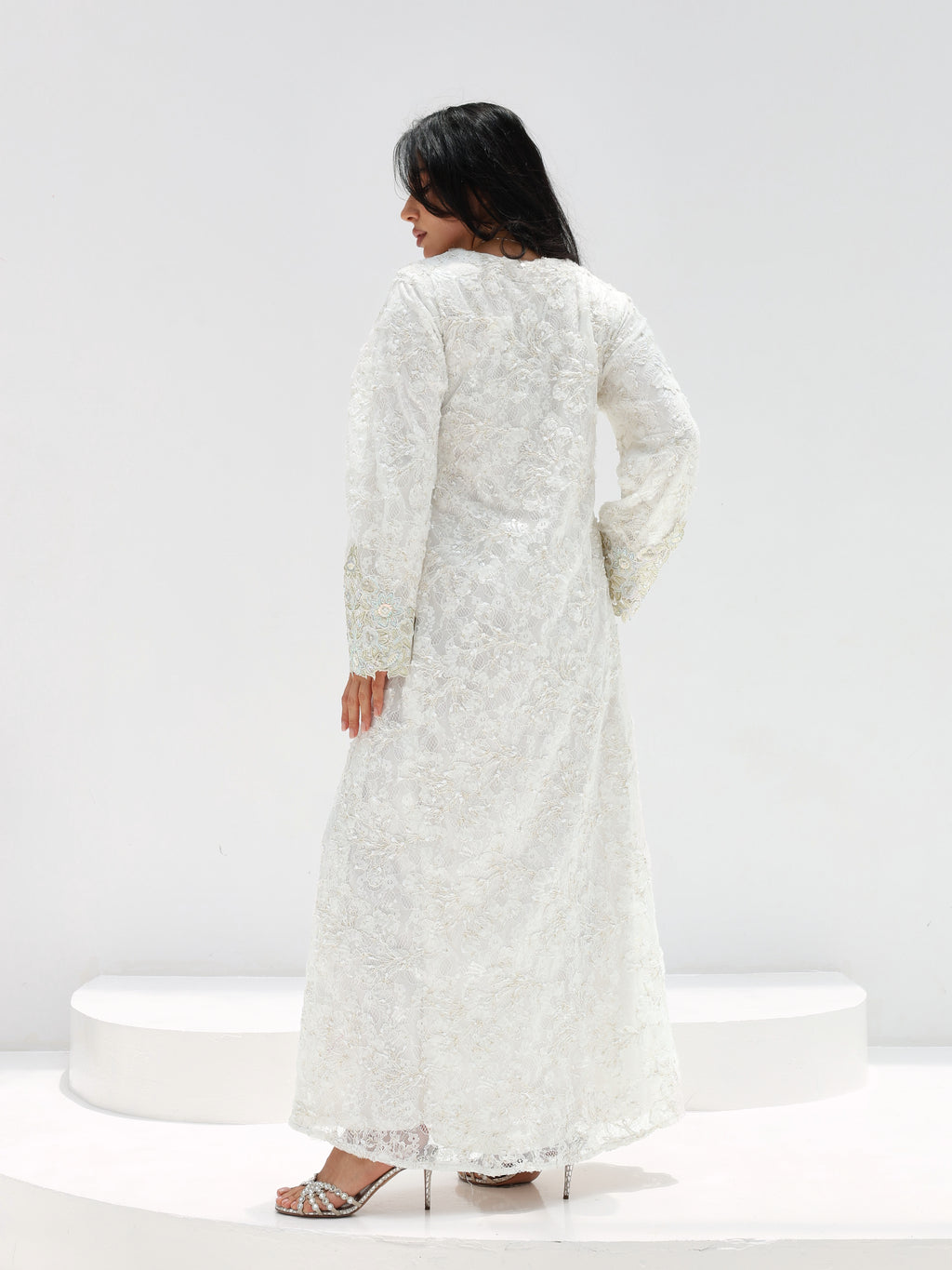 Ivory Lace Mukhawar — gold embroidered lace Emirati dress (16)