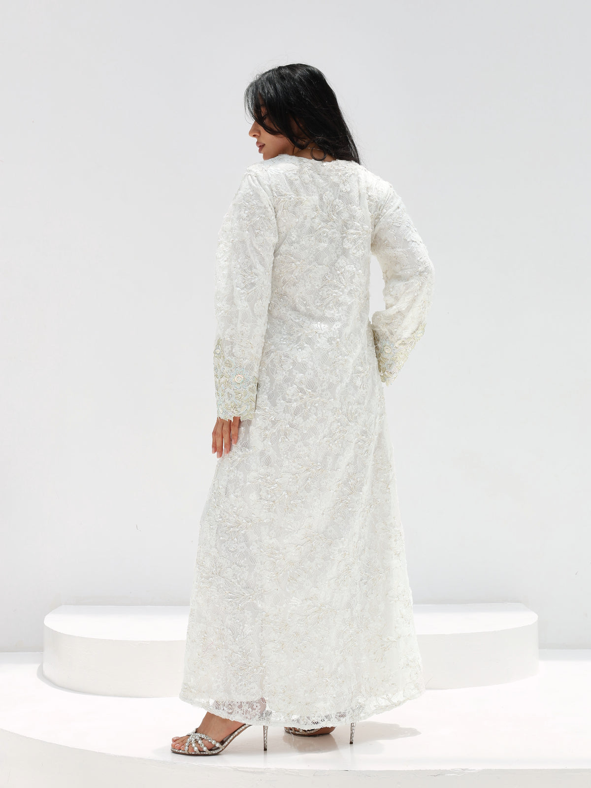 Ivory Lace Mukhawar — gold embroidered lace Emirati dress (16)