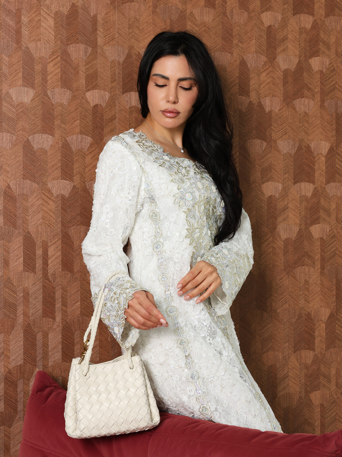 Ivory Lace Mukhawar — gold embroidered lace Emirati dress (25)