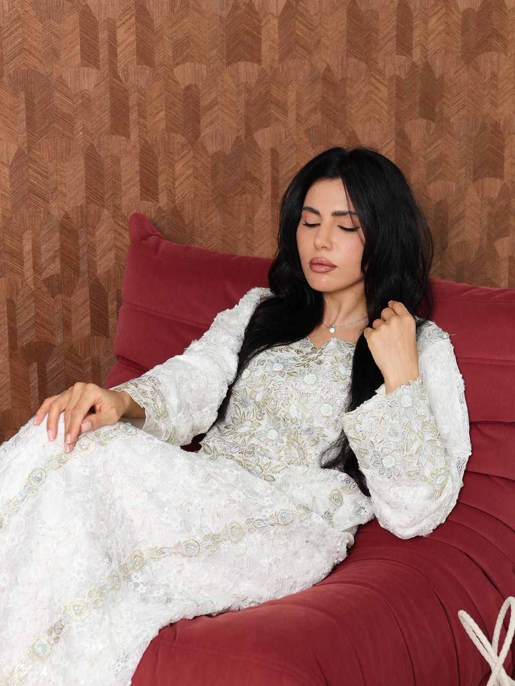 Ivory Lace Mukhawar — gold embroidered lace Emirati dress (35)