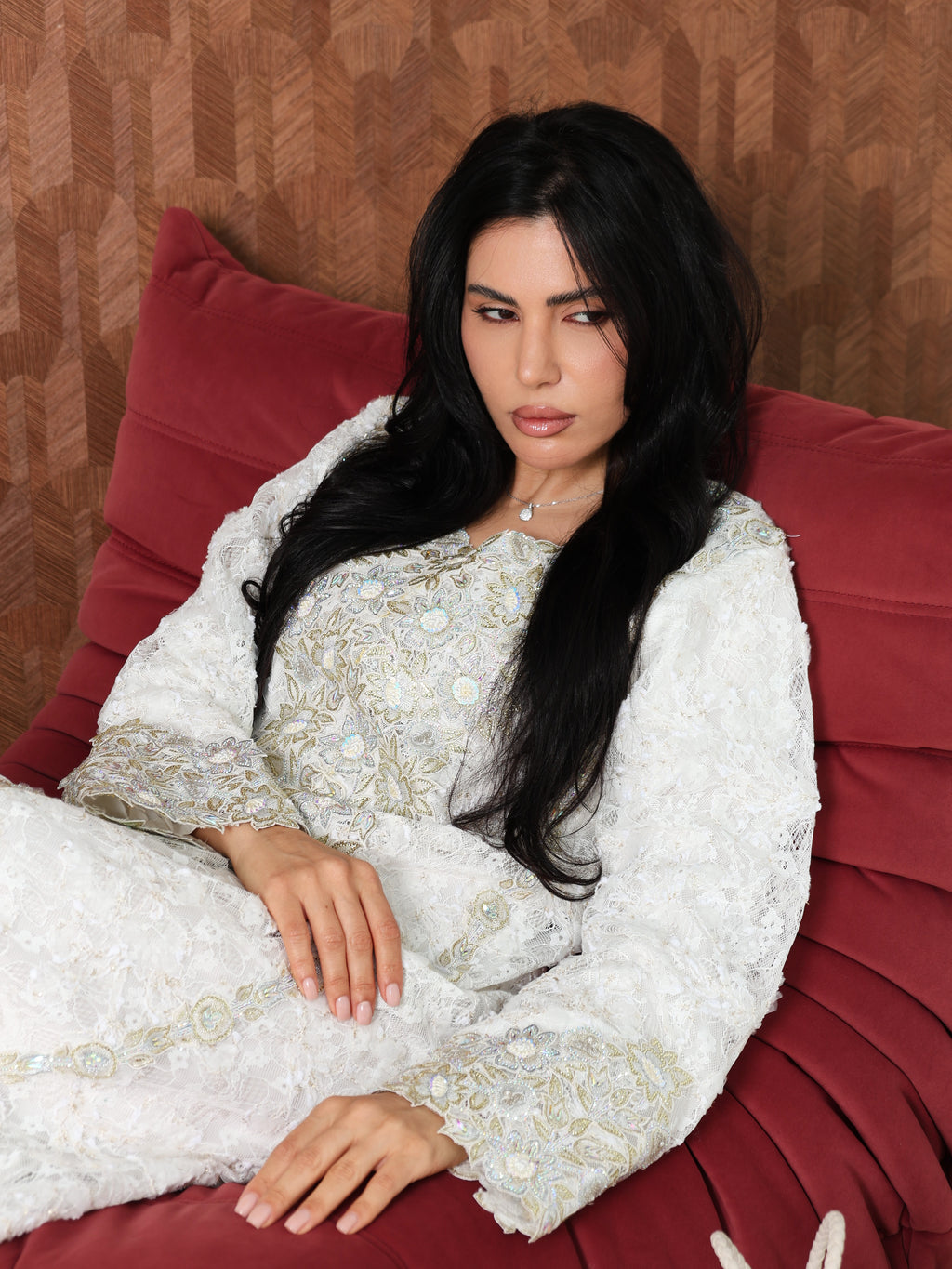 Ivory Lace Mukhawar — gold embroidered lace Emirati dress (36)