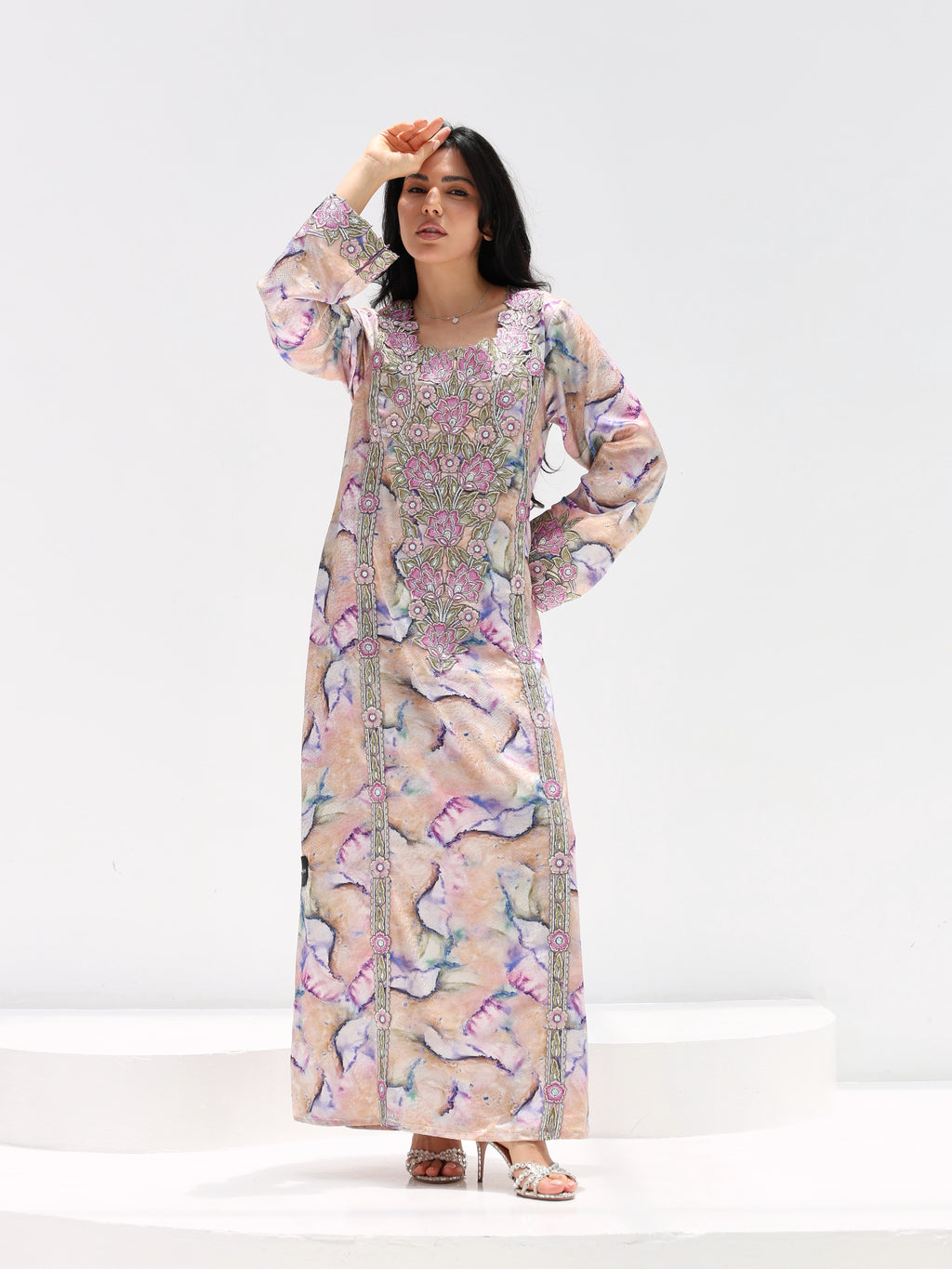 Marble Blossom Mukhawar — embroidered jacquard silk Emirati dress (7)