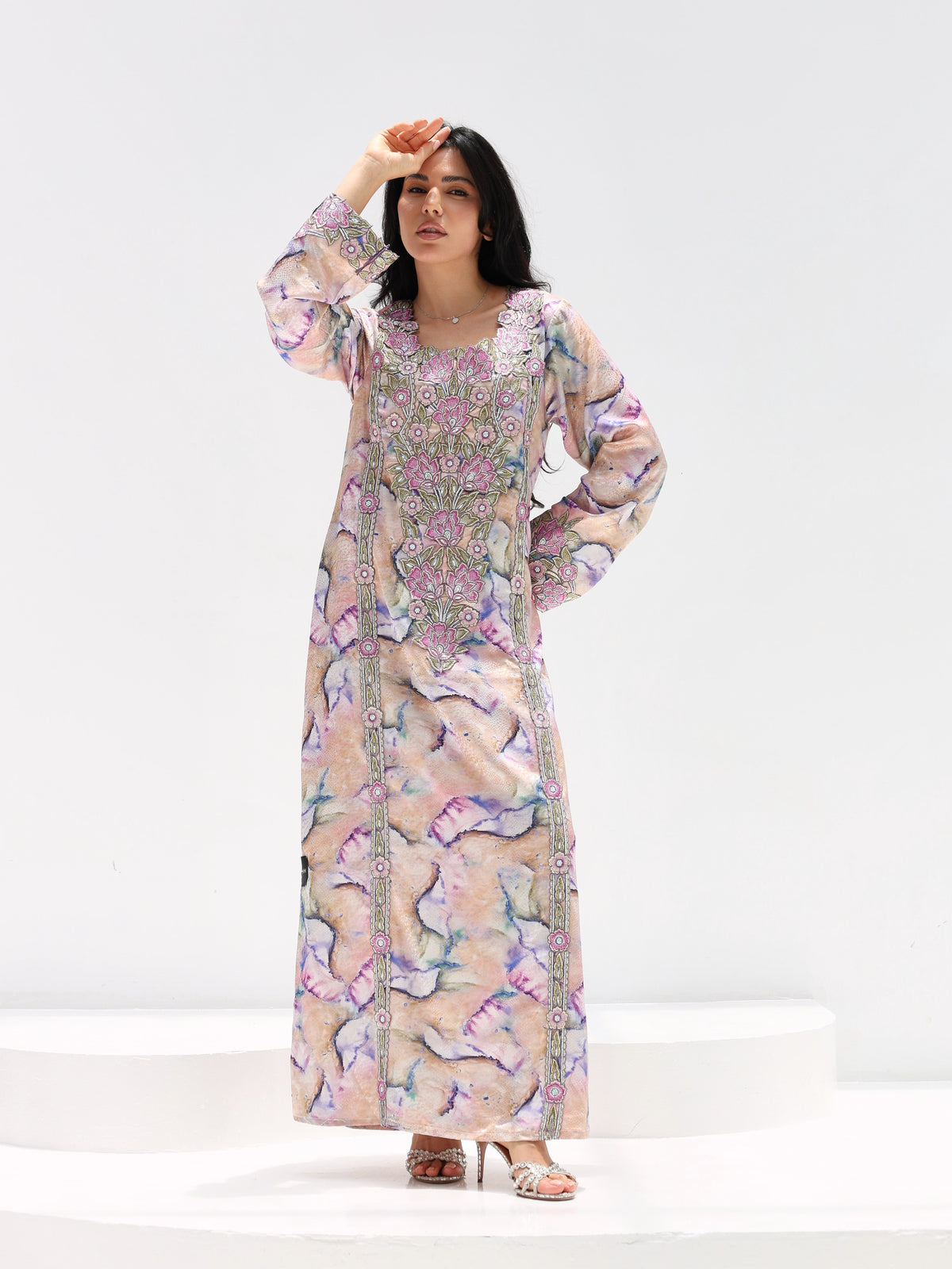 Marble Blossom Mukhawar — embroidered jacquard silk Emirati dress (7)