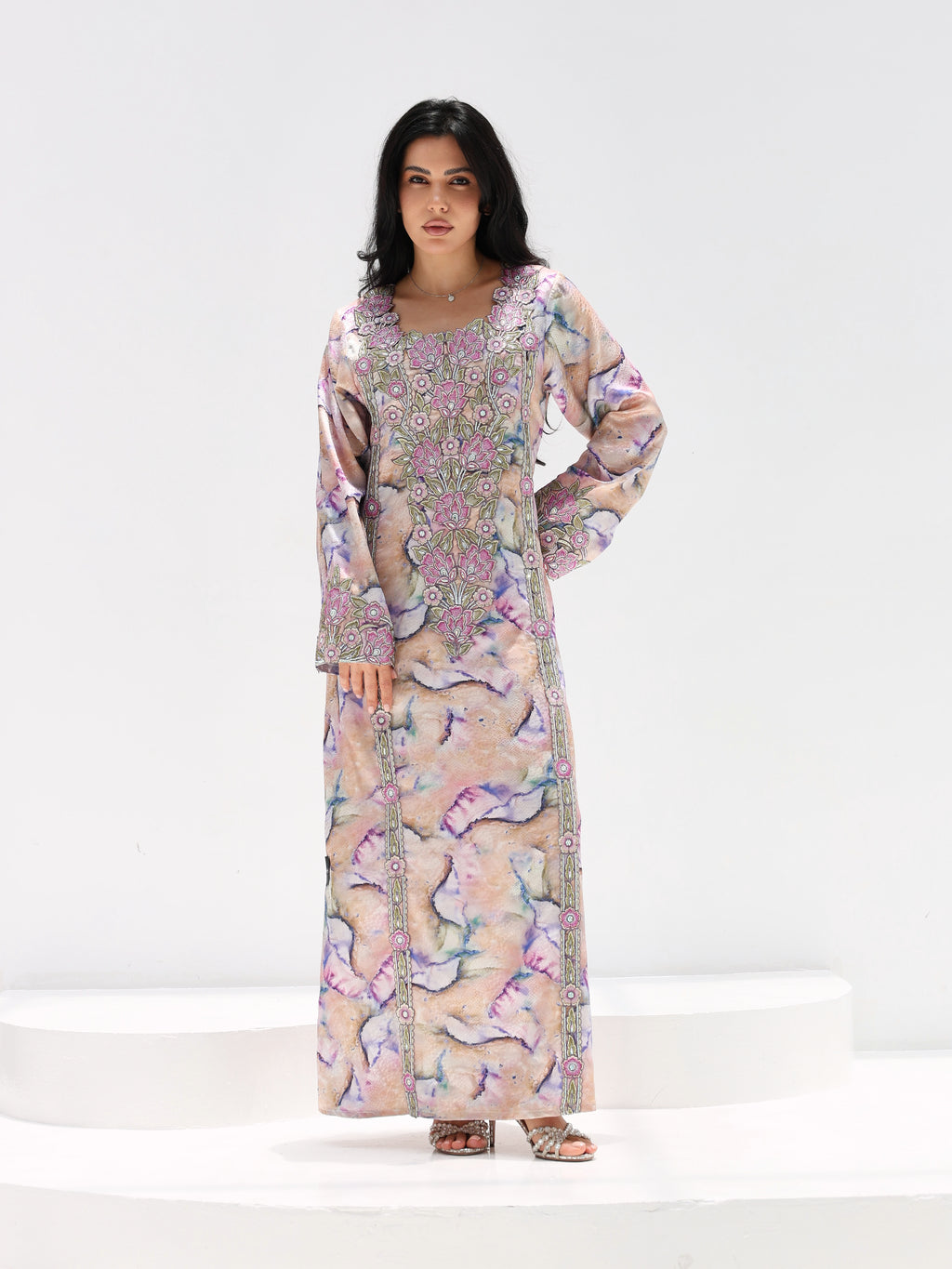 Marble Blossom Mukhawar — embroidered jacquard silk Emirati dress (9)