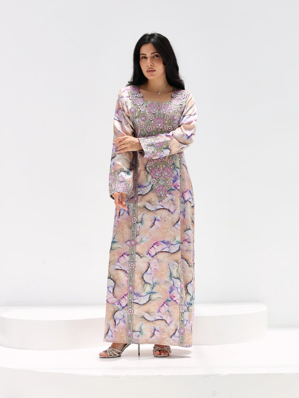 Marble Blossom Mukhawar — embroidered jacquard silk Emirati dress (11)
