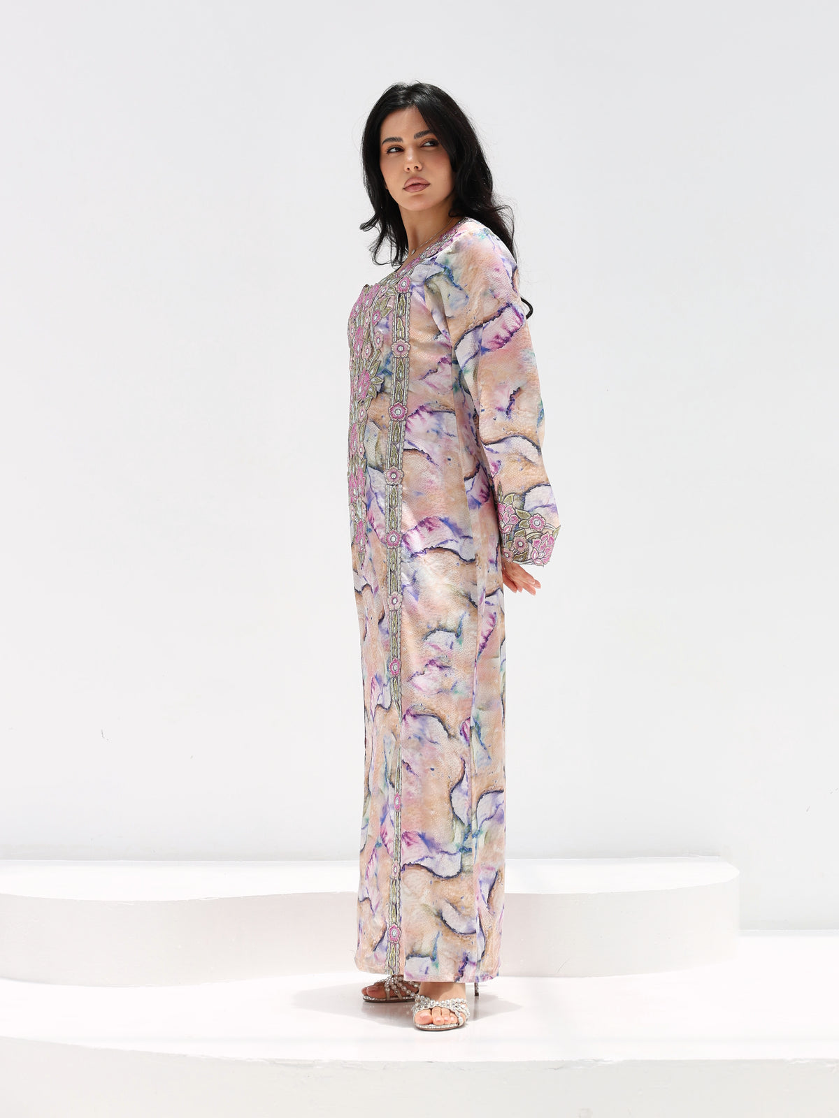 Marble Blossom Mukhawar — embroidered jacquard silk Emirati dress (14)