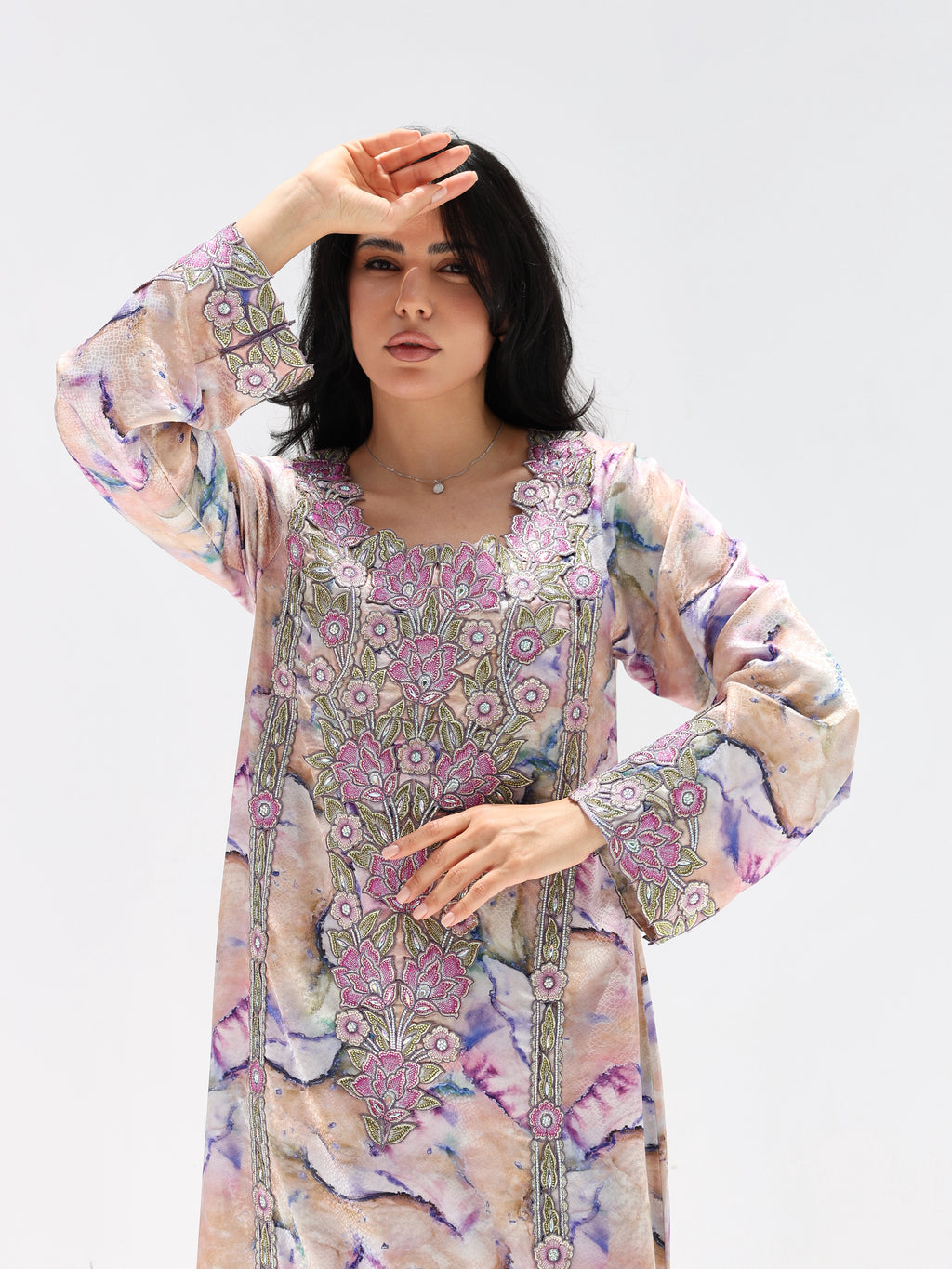 Marble Blossom Mukhawar — embroidered jacquard silk Emirati dress (21)