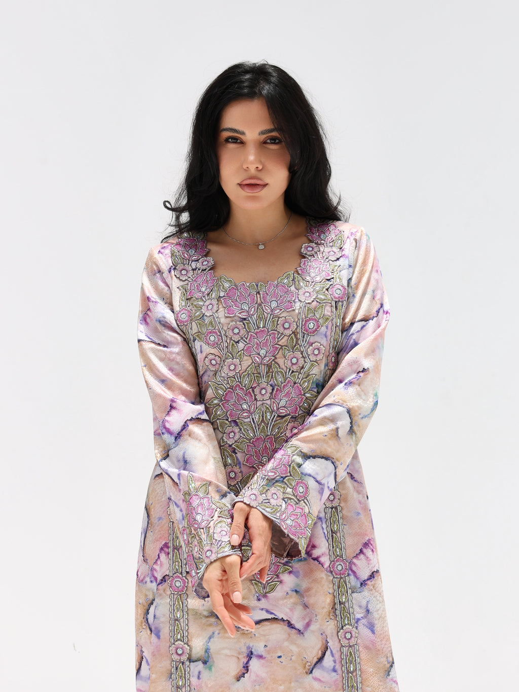 Marble Blossom Mukhawar — embroidered jacquard silk Emirati dress (23)