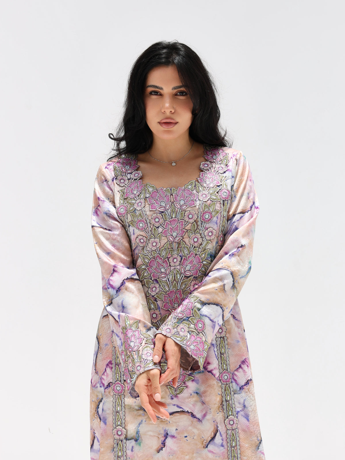 Marble Blossom Mukhawar — embroidered jacquard silk Emirati dress (23)