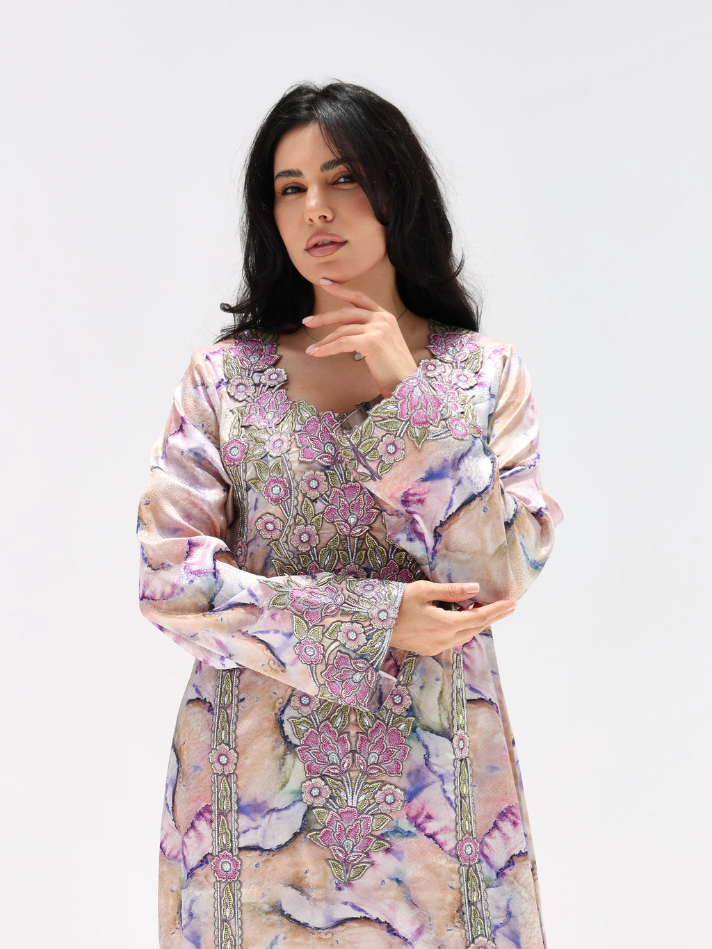 Marble Blossom Mukhawar — embroidered jacquard silk Emirati dress (24)