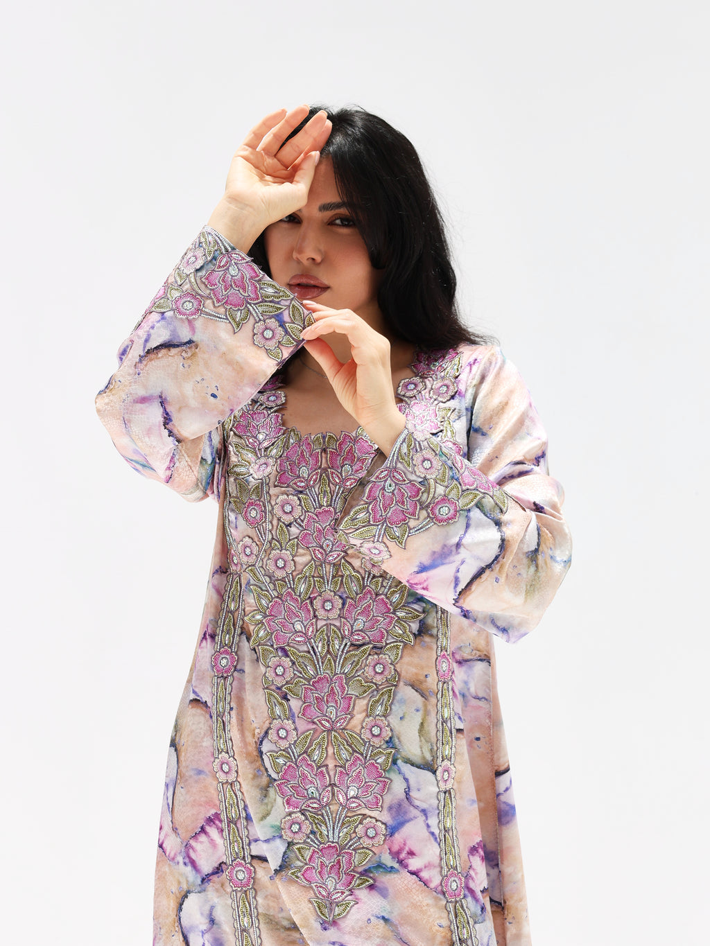 Marble Blossom Mukhawar — embroidered jacquard silk Emirati dress (28)