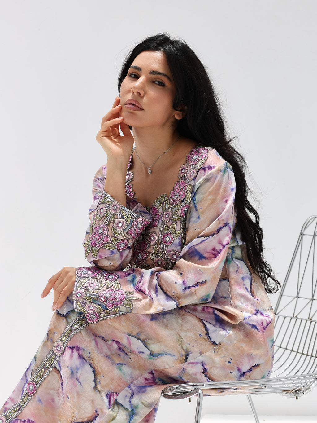 Marble Blossom Mukhawar — embroidered jacquard silk Emirati dress (29)