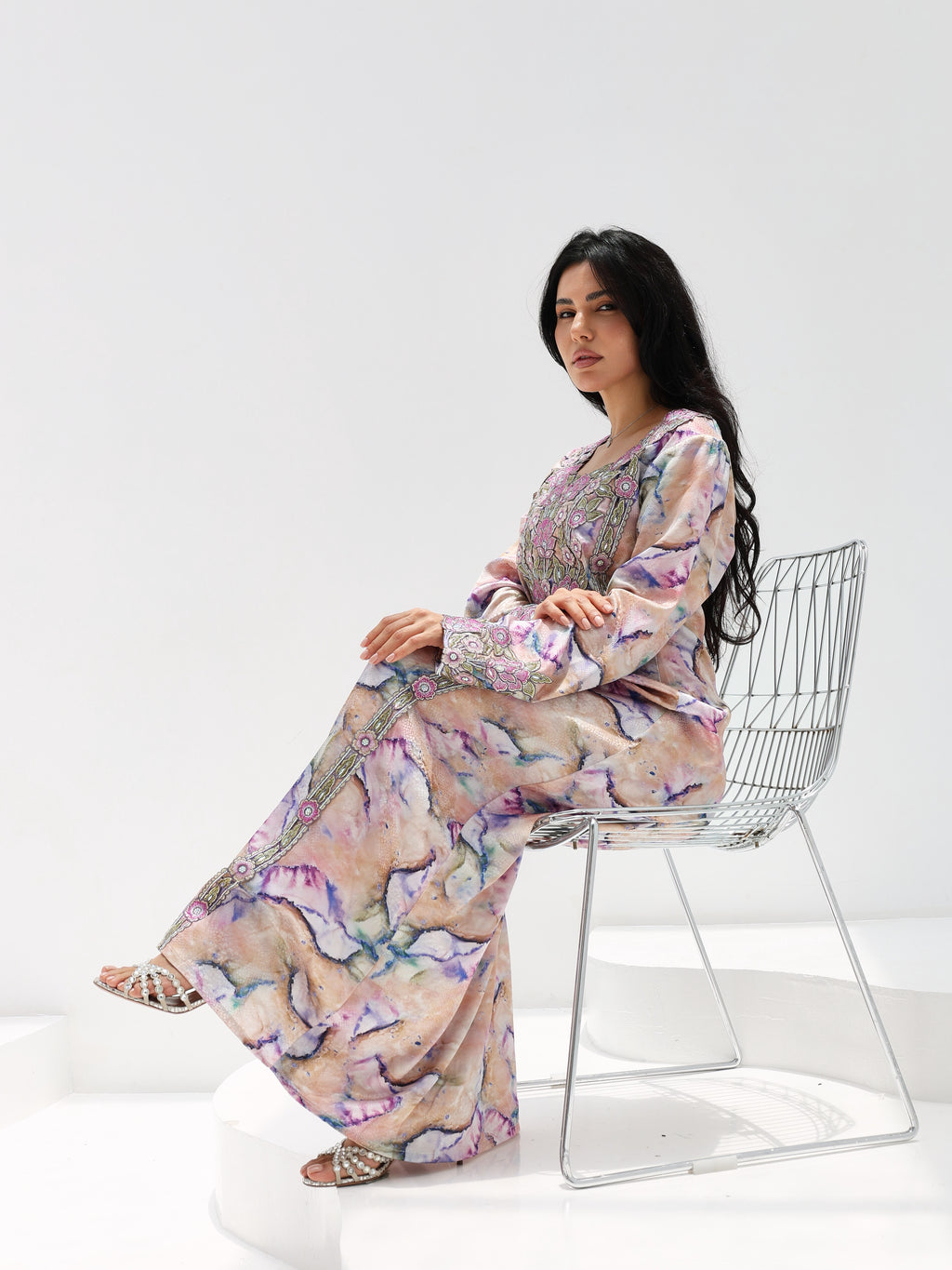 Marble Blossom Mukhawar — embroidered jacquard silk Emirati dress (30)