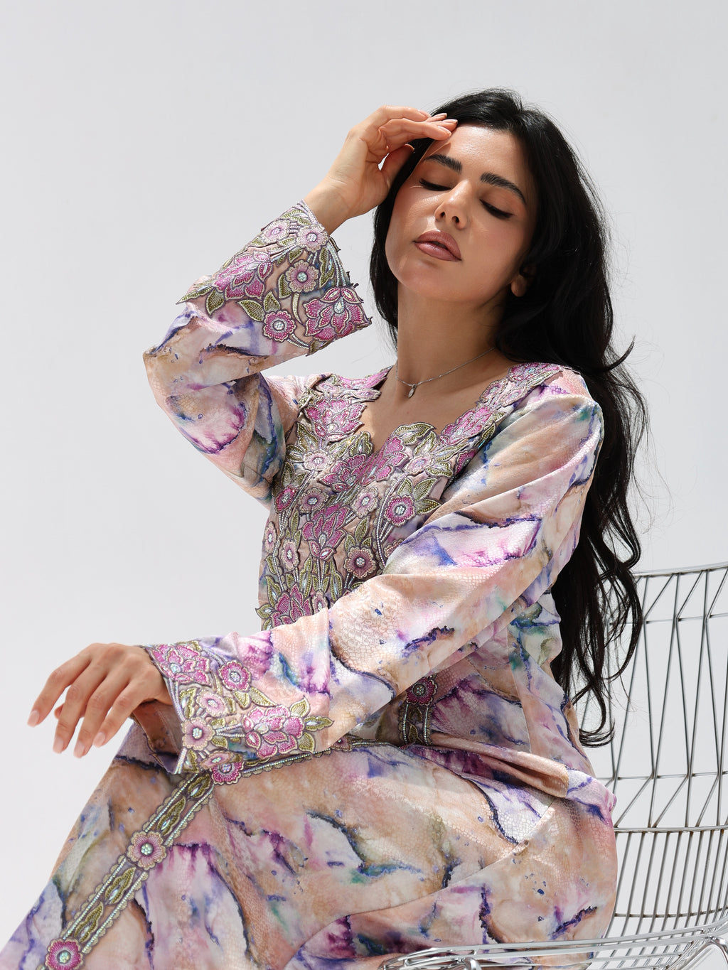 Marble Blossom Mukhawar — embroidered jacquard silk Emirati dress (31)
