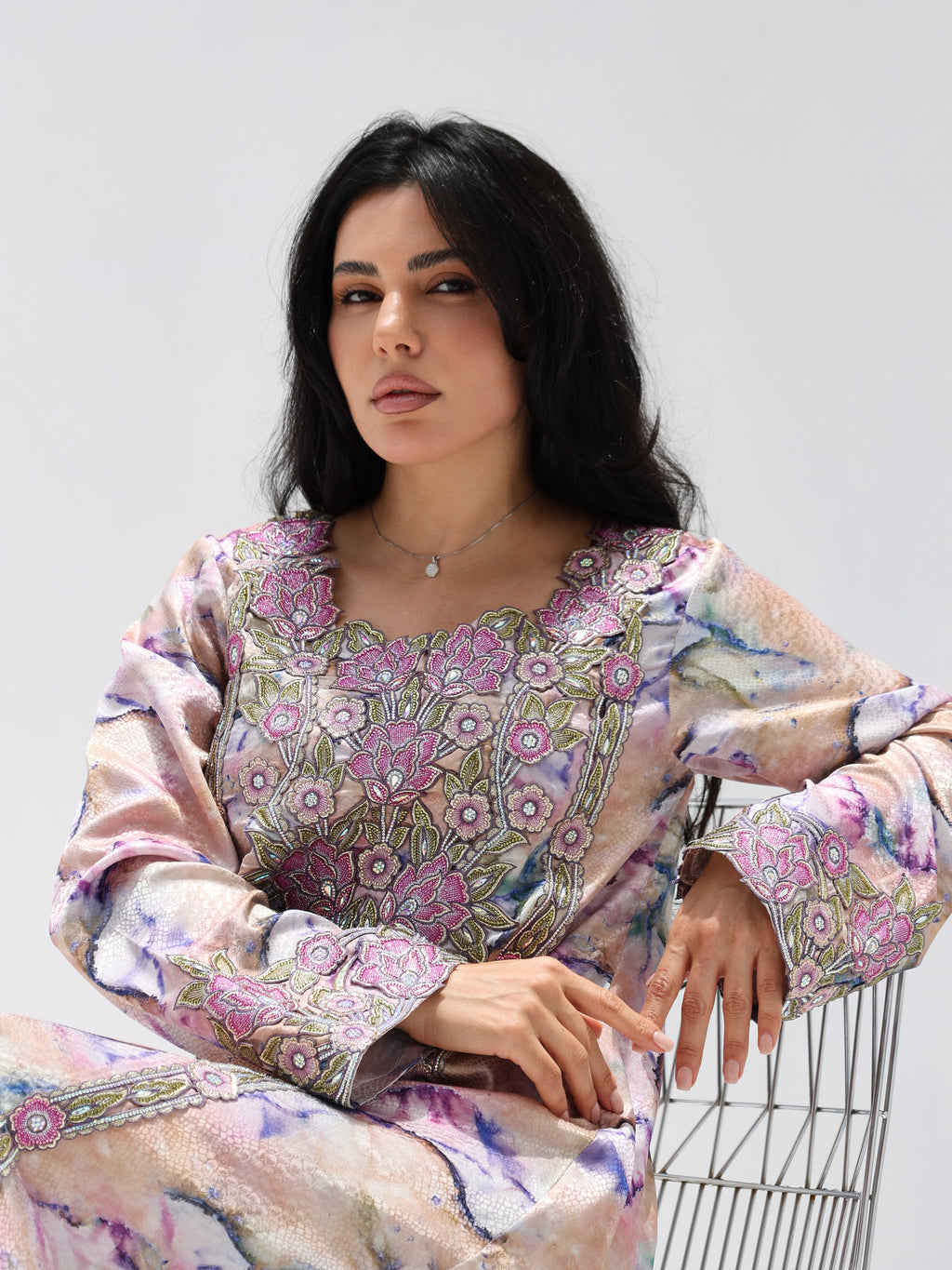 Marble Blossom Mukhawar — embroidered jacquard silk Emirati dress (32)