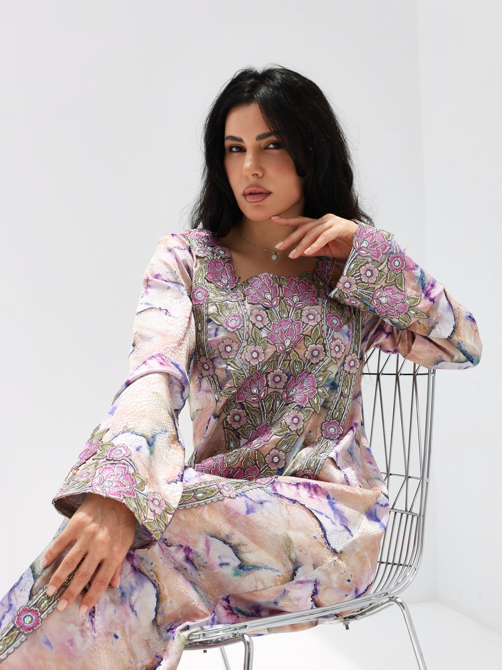 Marble Blossom Mukhawar — embroidered jacquard silk Emirati dress (34)