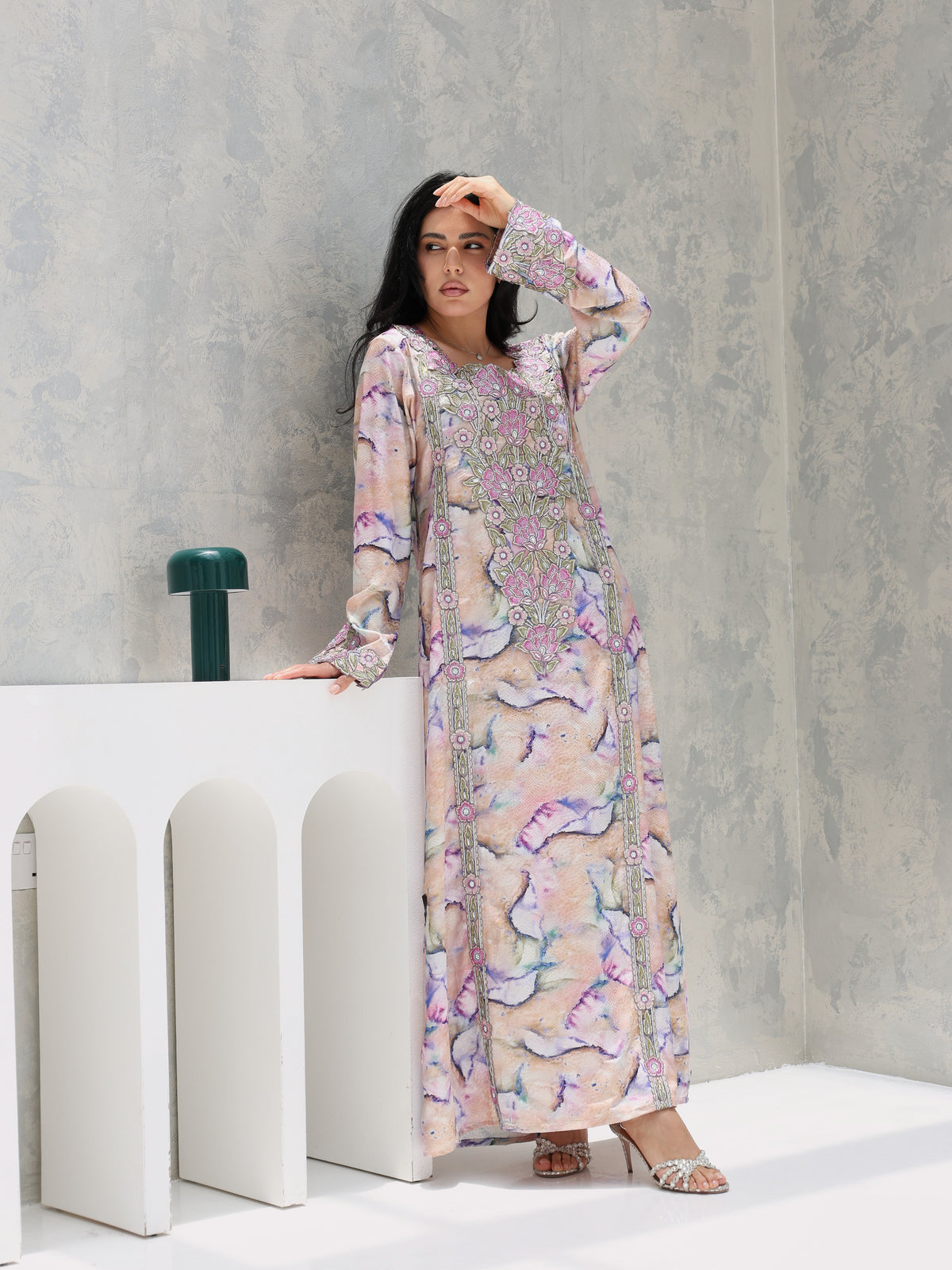Marble Blossom Mukhawar — embroidered jacquard silk Emirati dress (37)