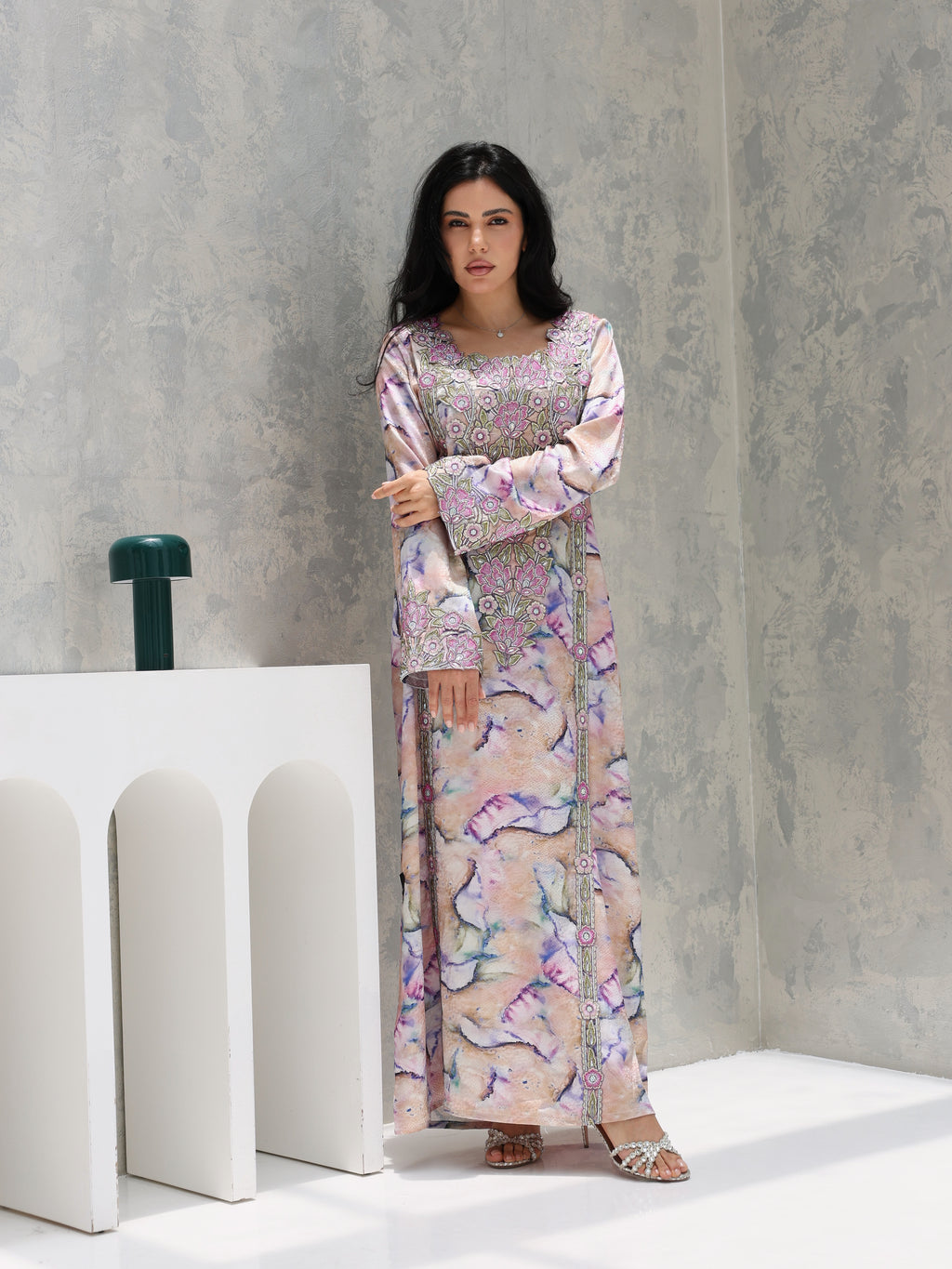 Marble Blossom Mukhawar — embroidered jacquard silk Emirati dress (41)