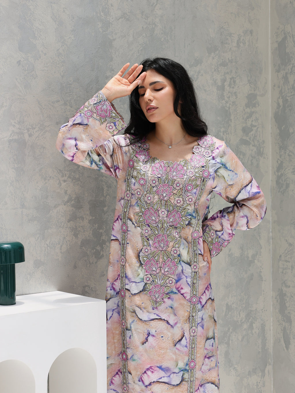 Marble Blossom Mukhawar — embroidered jacquard silk Emirati dress (44)