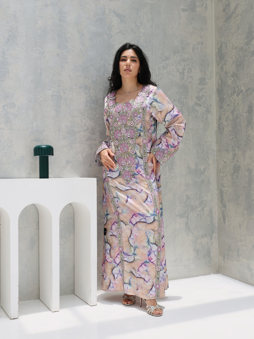 Marble Blossom Mukhawar — embroidered jacquard silk Emirati dress (47)