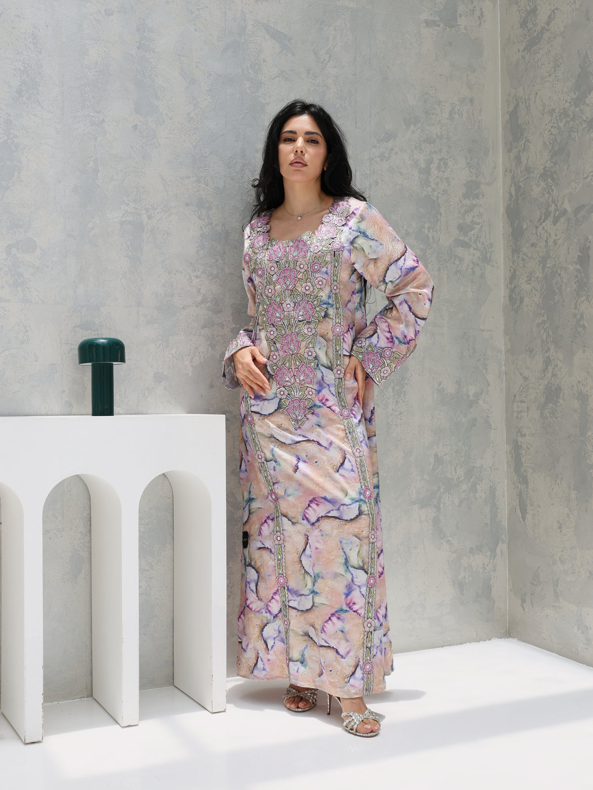 Marble Blossom Mukhawar — embroidered jacquard silk Emirati dress (47)