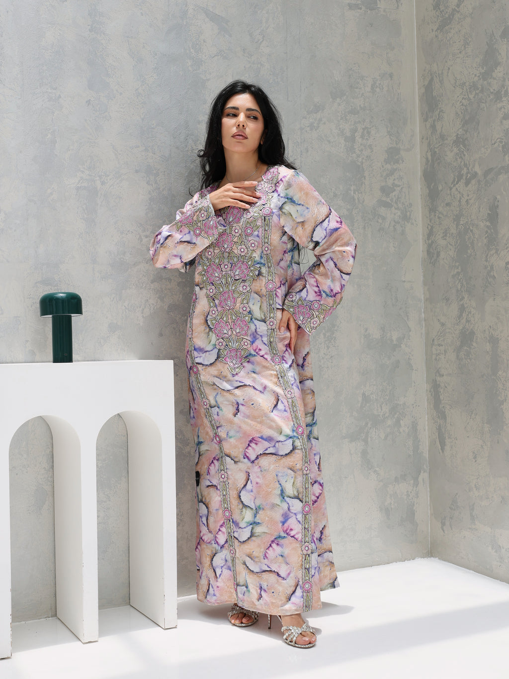 Marble Blossom Mukhawar — embroidered jacquard silk Emirati dress (48)