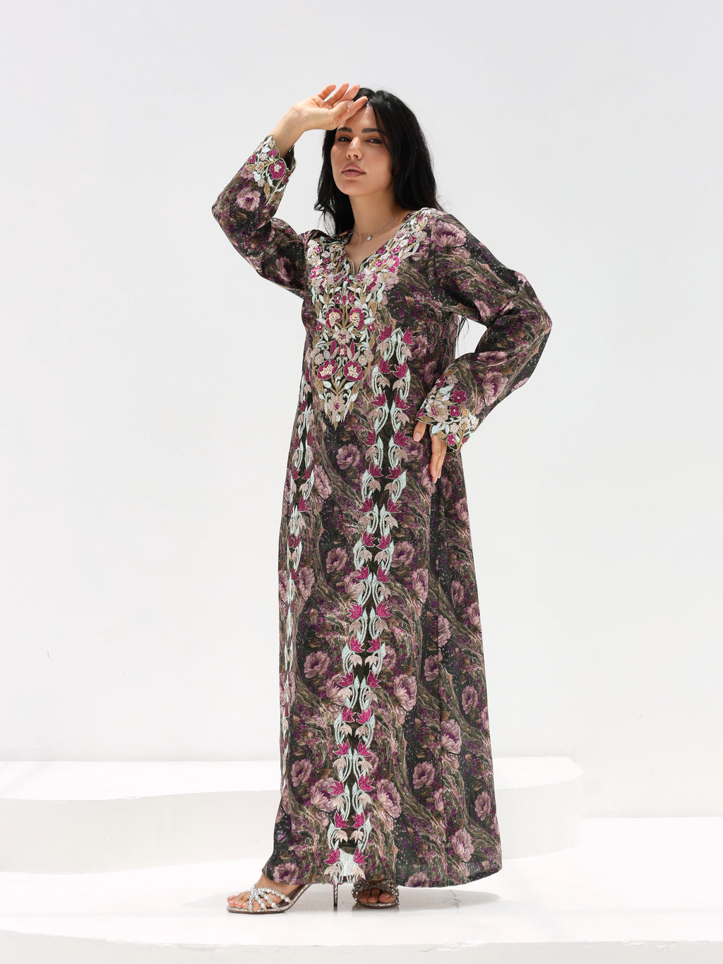 Midnight Rose Mukhawar — embroidered jacquard silk Emirati dress (6)