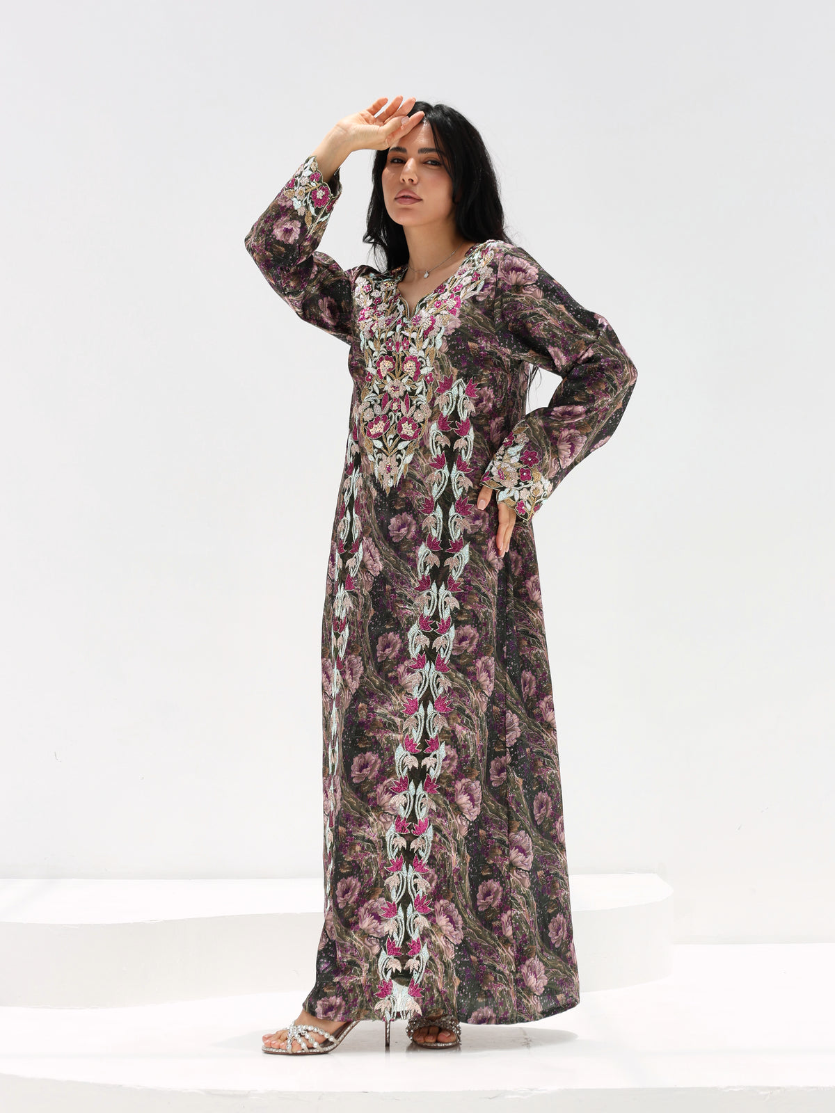 Midnight Rose Mukhawar — embroidered jacquard silk Emirati dress (6)