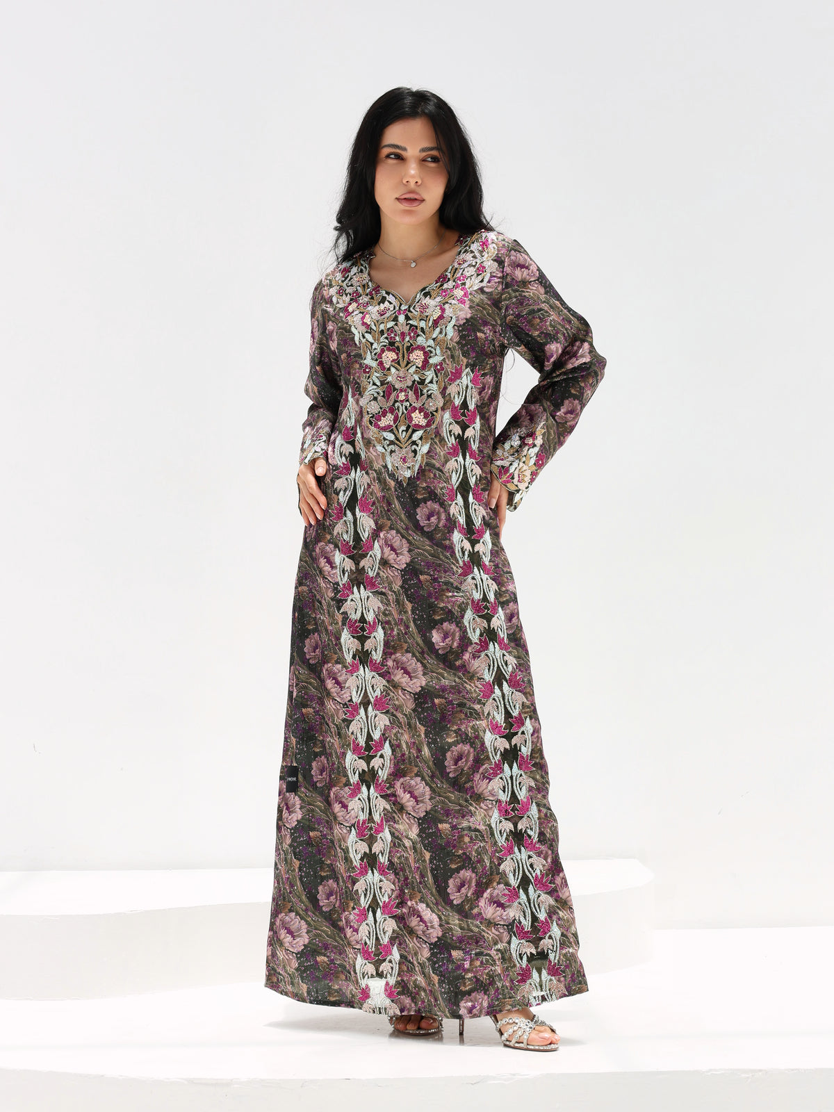 Midnight Rose Mukhawar — embroidered jacquard silk Emirati dress (8)