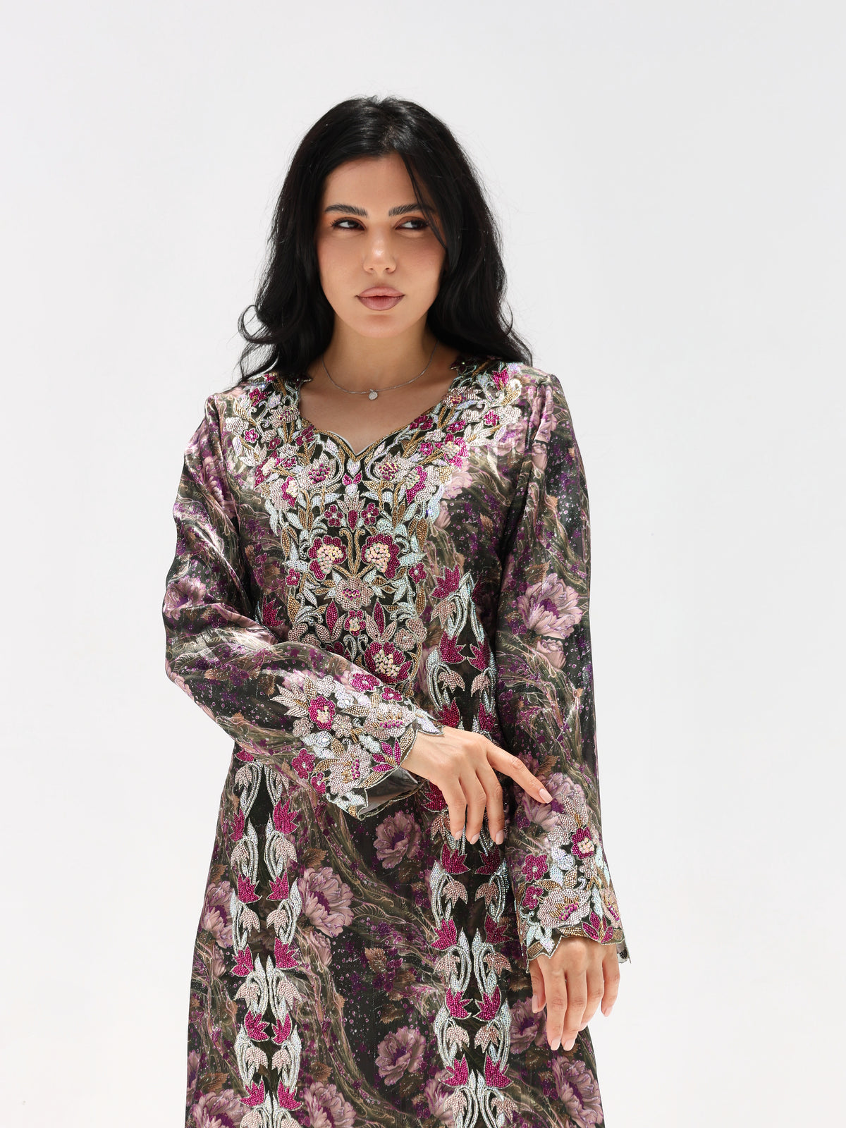 Midnight Rose Mukhawar — embroidered jacquard silk Emirati dress (25)