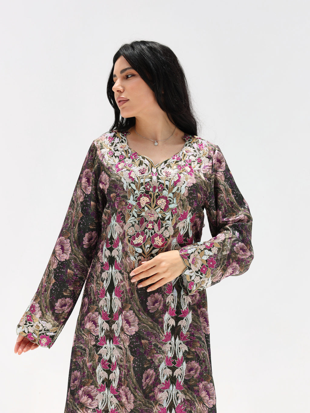 Midnight Rose Mukhawar — embroidered jacquard silk Emirati dress (27)