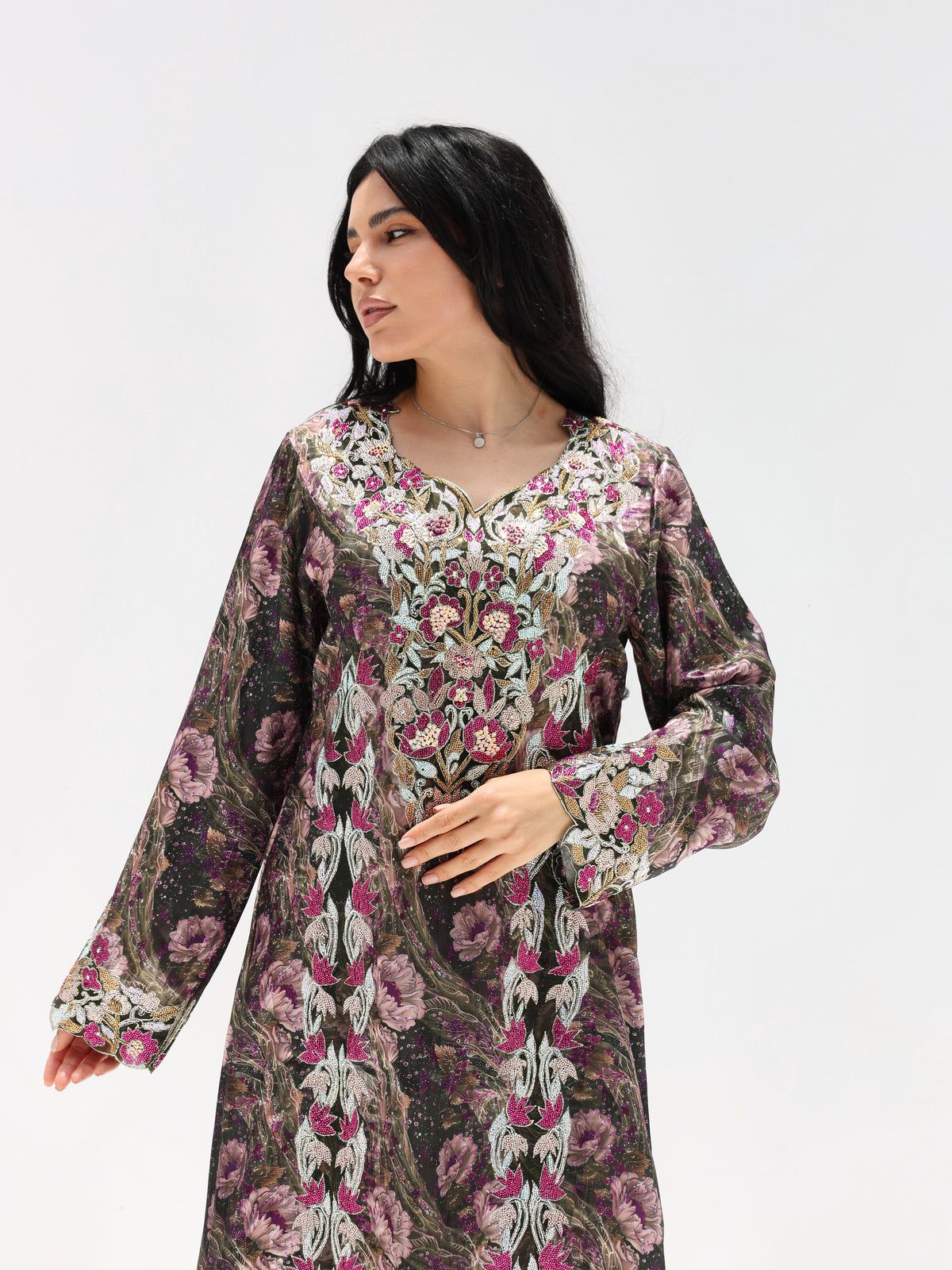 Midnight Rose Mukhawar — embroidered jacquard silk Emirati dress (27)