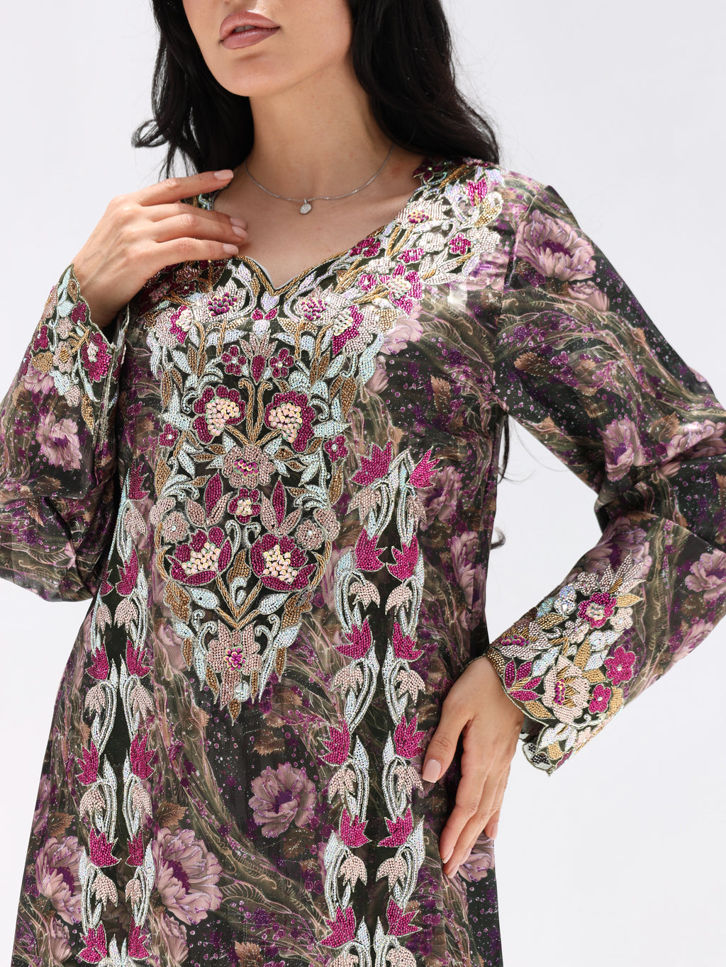 Midnight Rose Mukhawar — embroidered jacquard silk Emirati dress (28)
