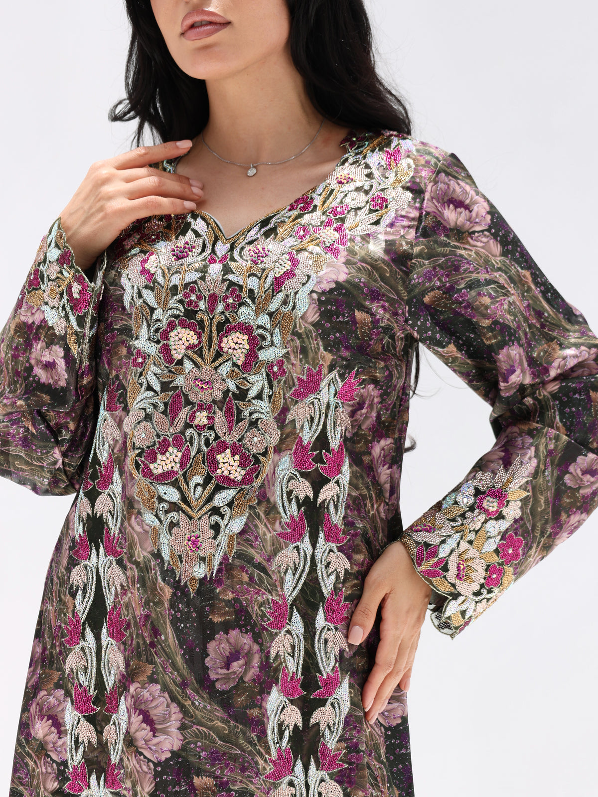 Midnight Rose Mukhawar — embroidered jacquard silk Emirati dress (28)