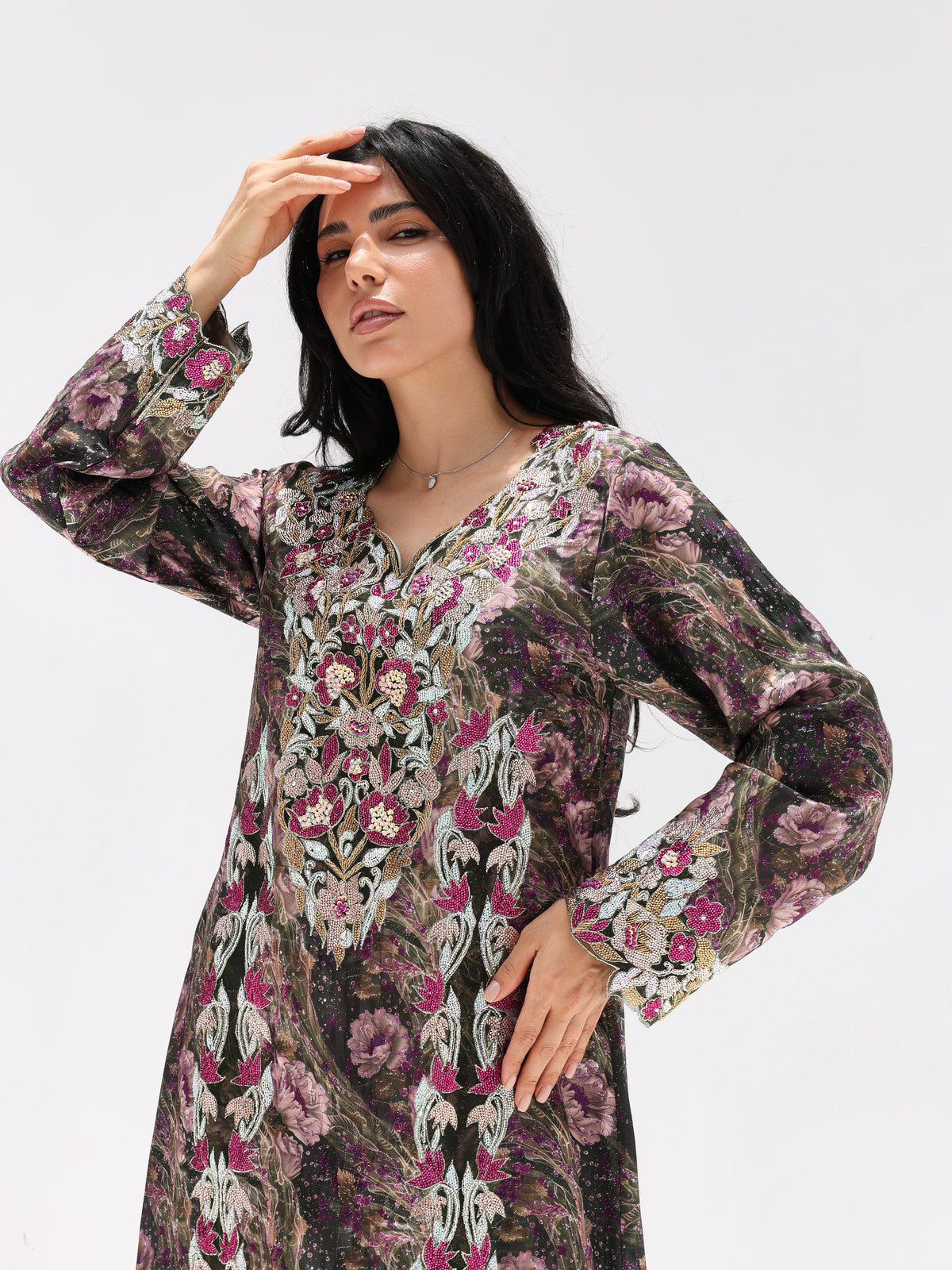 Midnight Rose Mukhawar — embroidered jacquard silk Emirati dress (29)