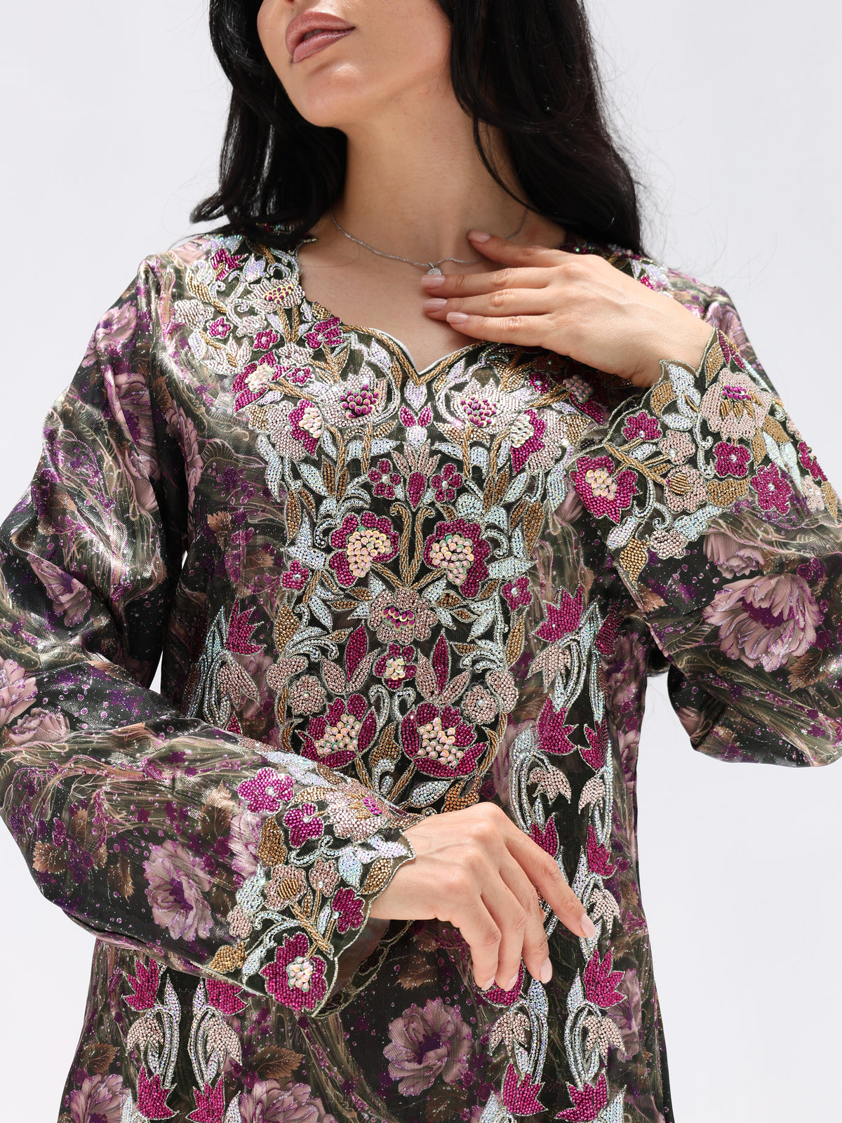 Midnight Rose Mukhawar — embroidered jacquard silk Emirati dress (5)