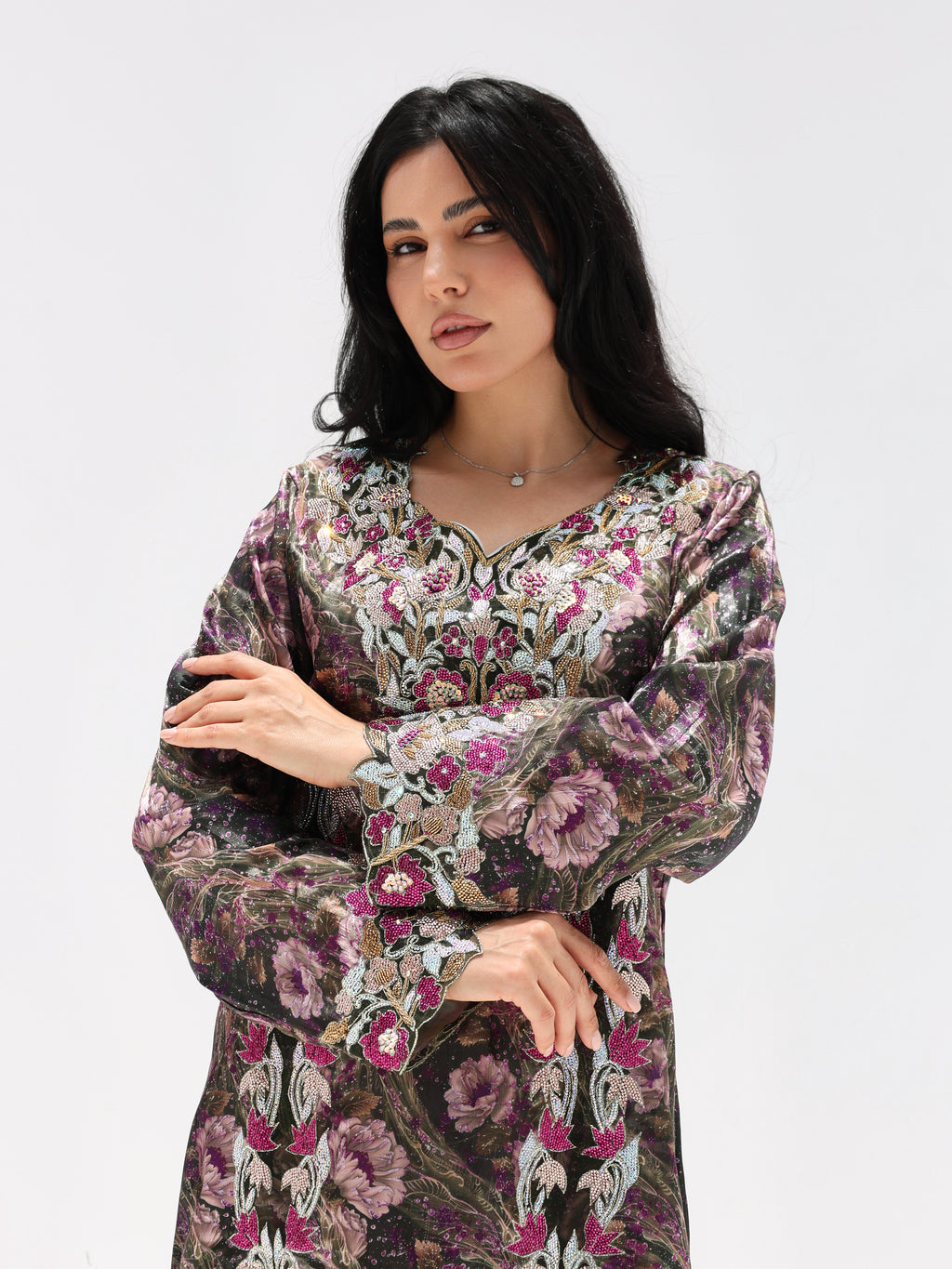 Midnight Rose Mukhawar — embroidered jacquard silk Emirati dress (31)