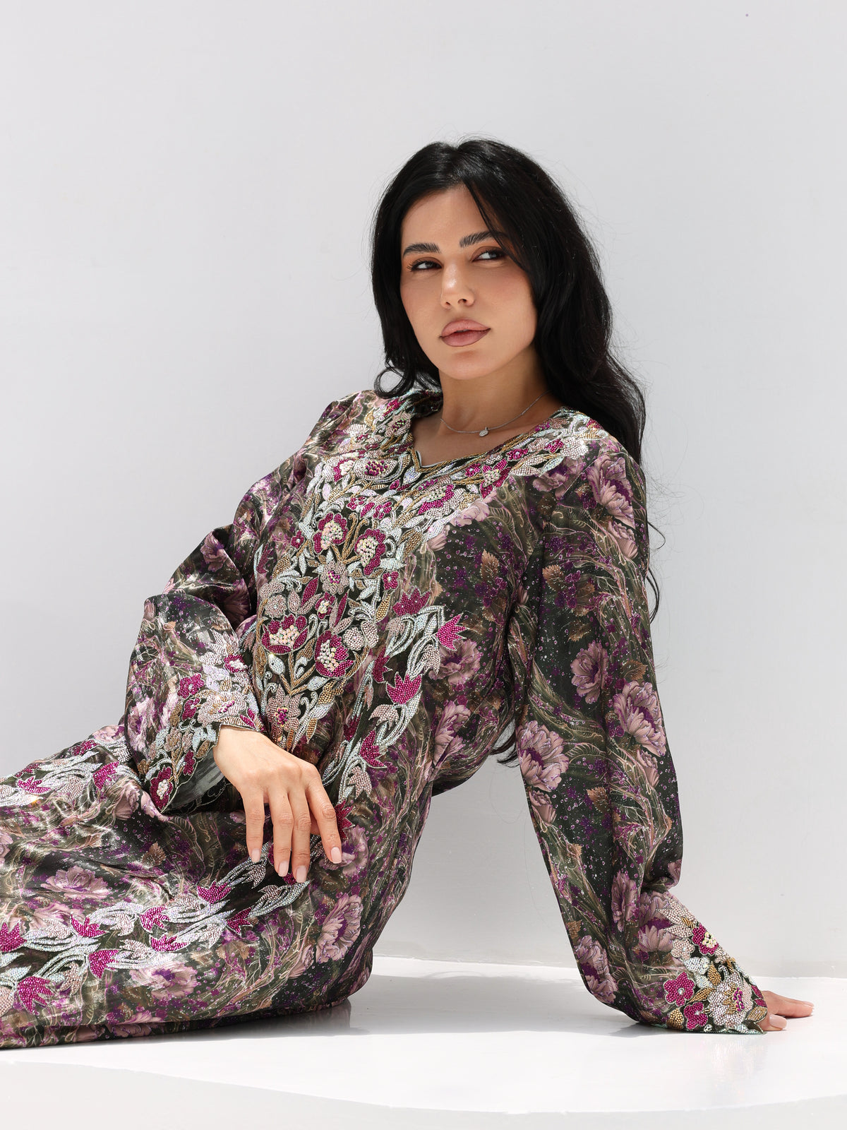 Midnight Rose Mukhawar — embroidered jacquard silk Emirati dress (33)
