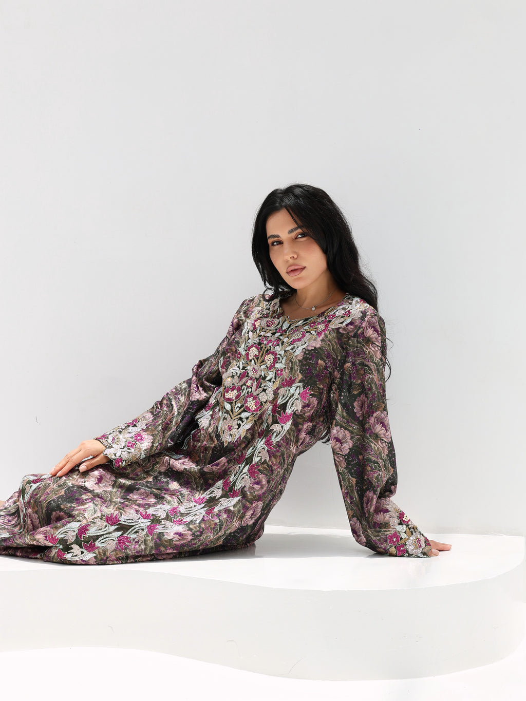 Midnight Rose Mukhawar — embroidered jacquard silk Emirati dress (34)
