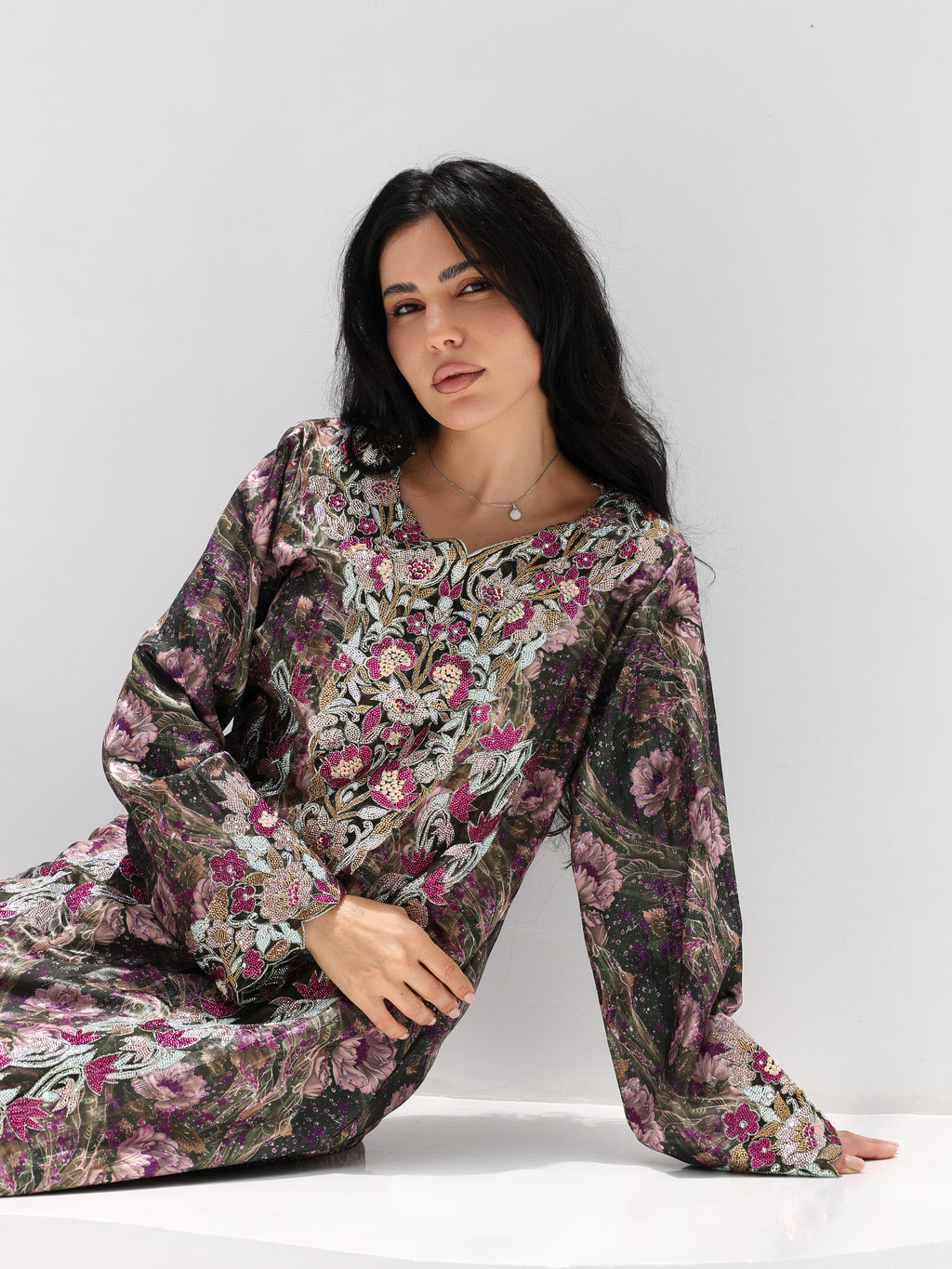 Midnight Rose Mukhawar — embroidered jacquard silk Emirati dress (37)