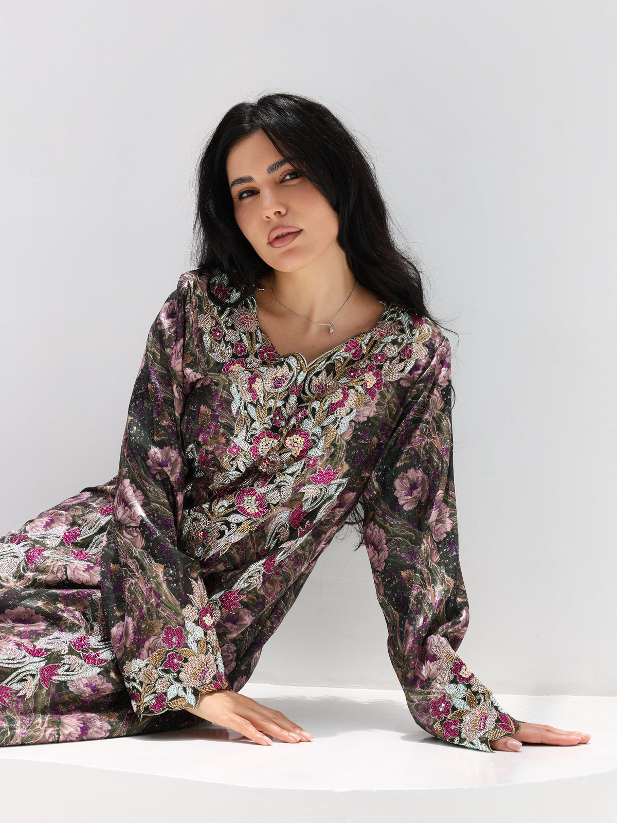 Midnight Rose Mukhawar — embroidered jacquard silk Emirati dress (38)