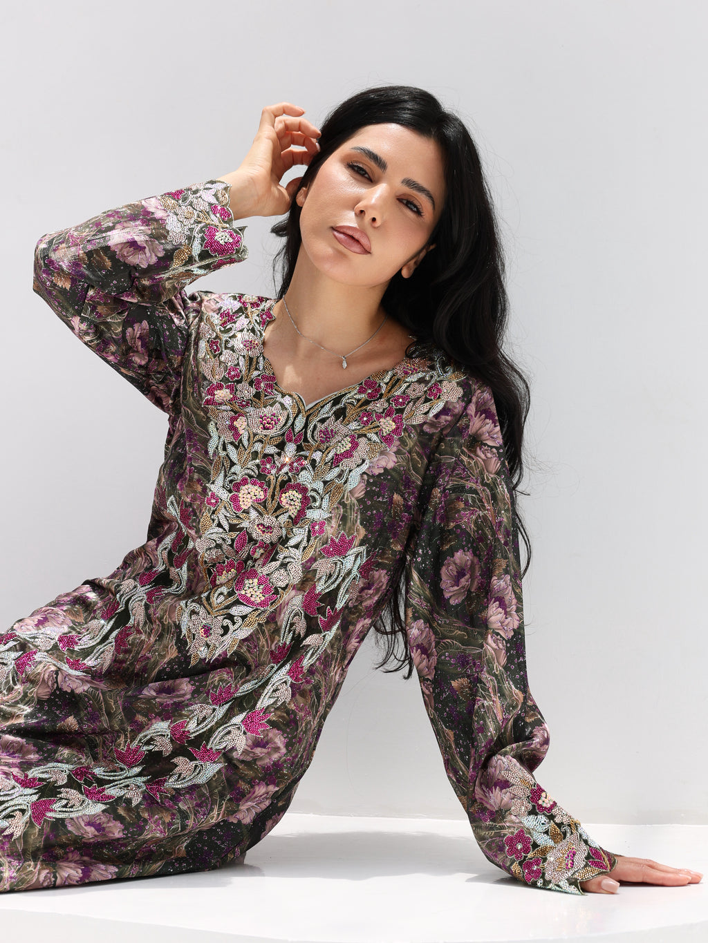 Midnight Rose Mukhawar — embroidered jacquard silk Emirati dress (39)